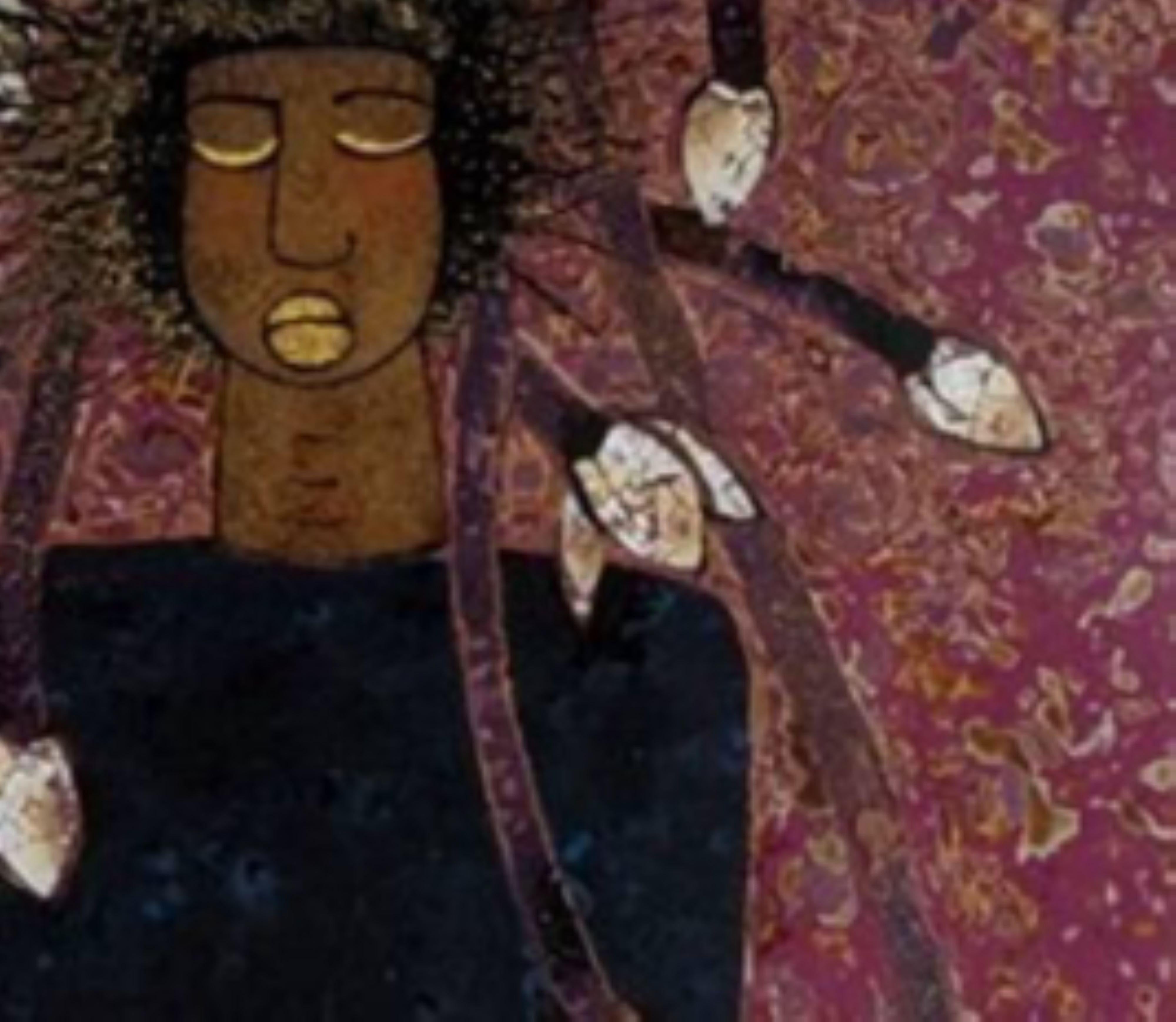 Waiting - Brown Figurative Painting by Trinh Tuan