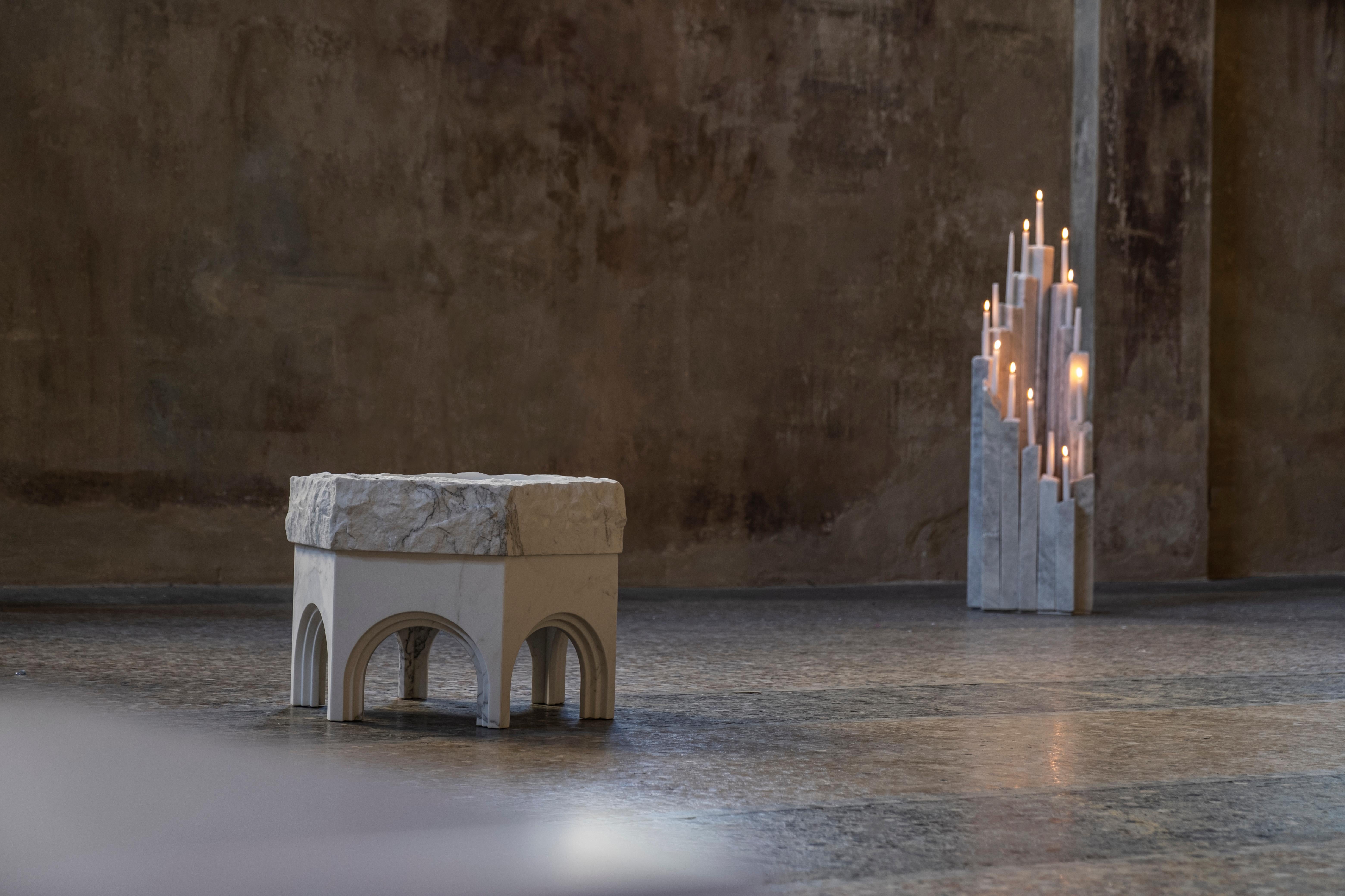 Varying Height Cluster Of Pillars White Marble Candelabra by Andres Monnier In New Condition For Sale In Geneve, CH