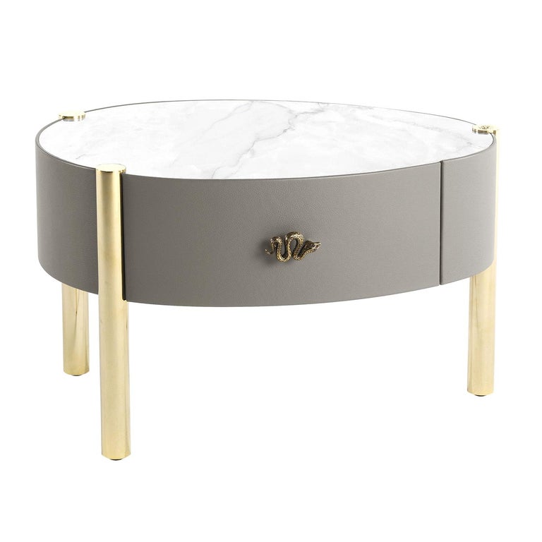 Trinidad Night Table in Metal and Marble Top by Roberto Cavalli Home