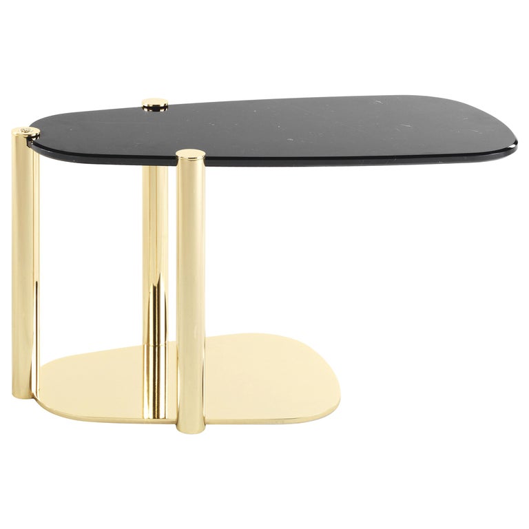 Trinidad Side Table in Marble Top with Gold Finish Metal Legs by