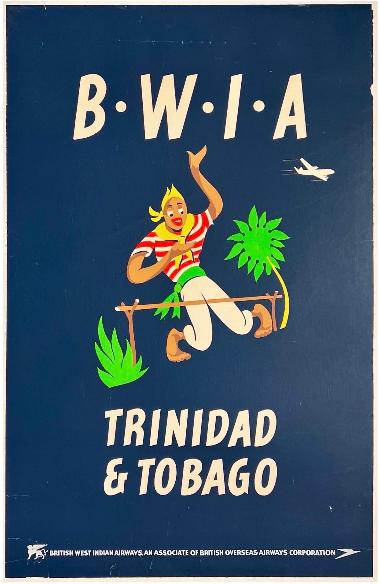TRINIDAD & TOBAGO BRITISH WEST INDIES Poster di viaggio originale della compagnia aerea d'epoca in vendita