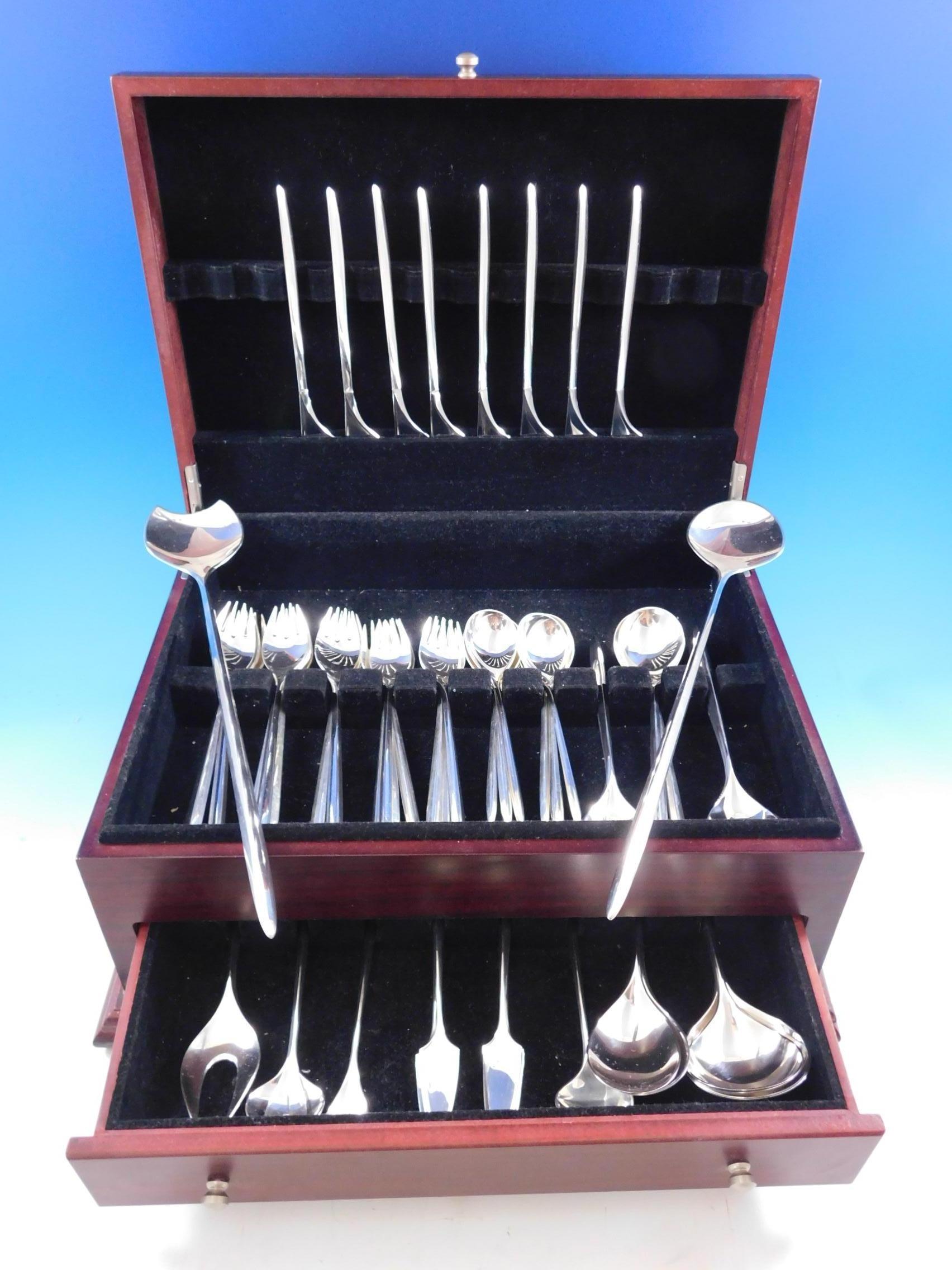 Trinita by Cohr Danish modernism sterling silver flatware set, 59 pieces. This set includes:

8 dinner knives, 8 3/8