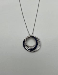 Trinity Blue Sapphires Diamonds Circle Interlocking Rings White Pendant Necklace