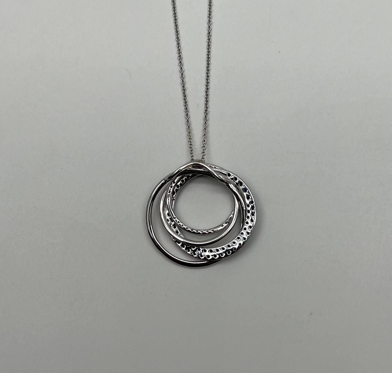 Mixed Cut Trinity Blue Sapphires Diamonds Circle Interlocking Rings White Pendant Necklace For Sale