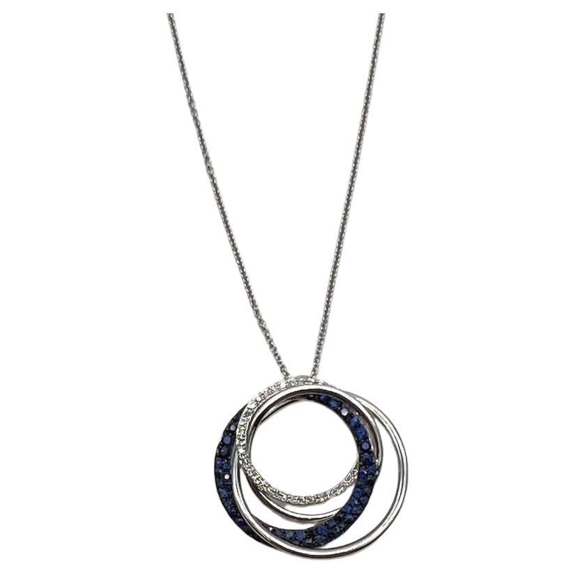 Trinity Blue Sapphires Diamonds Circle Interlocking Rings White Pendant Necklace For Sale