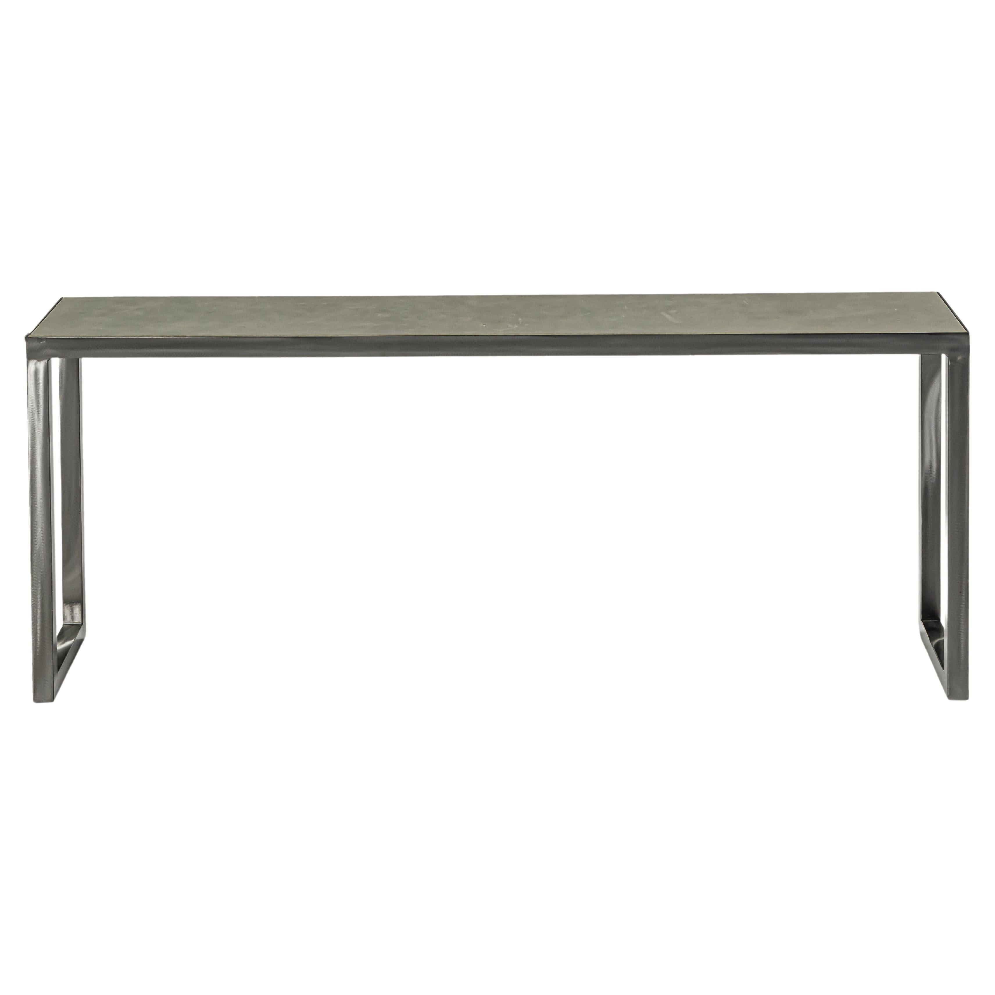 "Trinity Console" by Baxter, Leather/ Wood, Silver/ Gray Finish, Italy 2011 For Sale