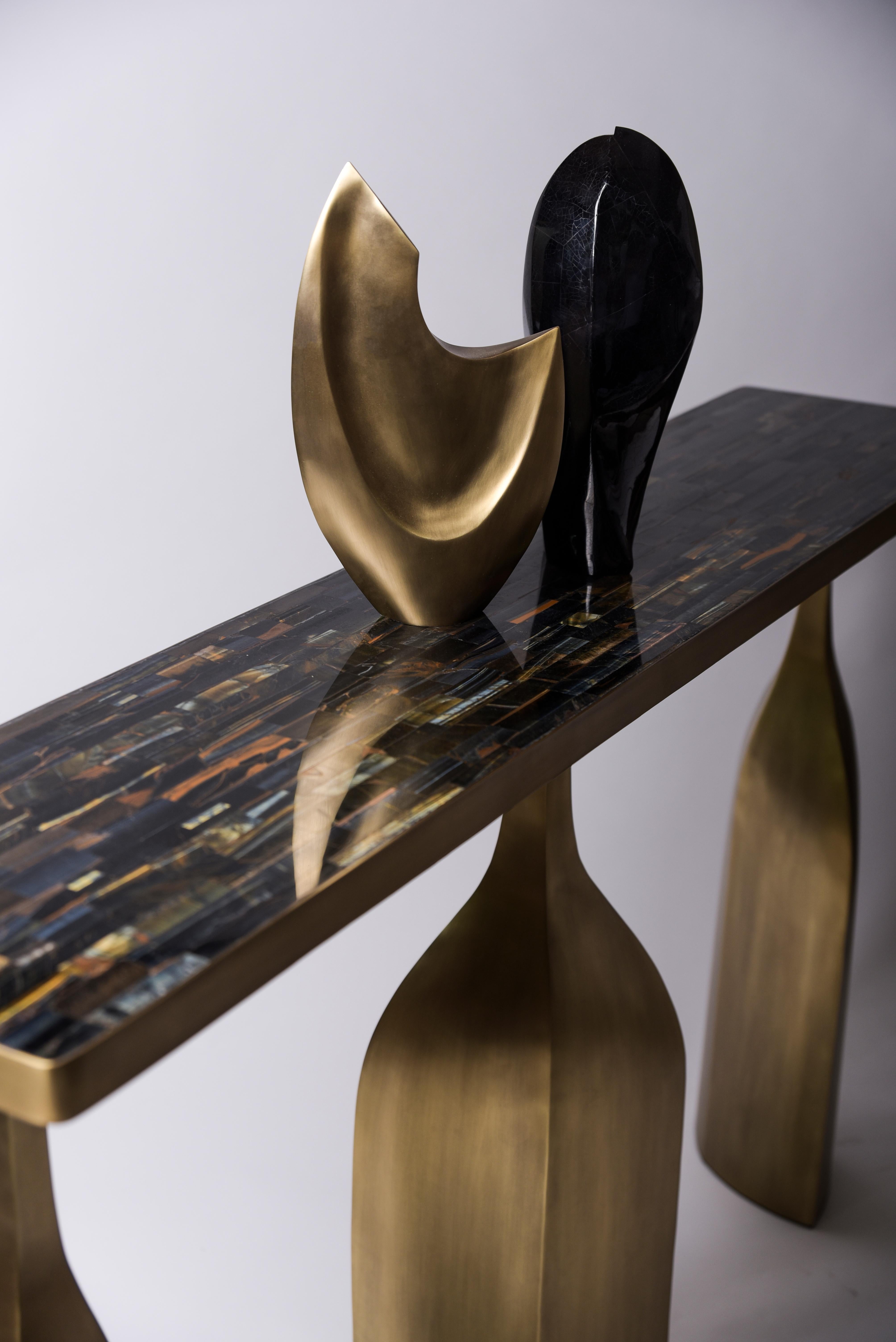 Trinity Console in Shagreen and Bronze-Patina Brass by Kifu Paris For Sale 5