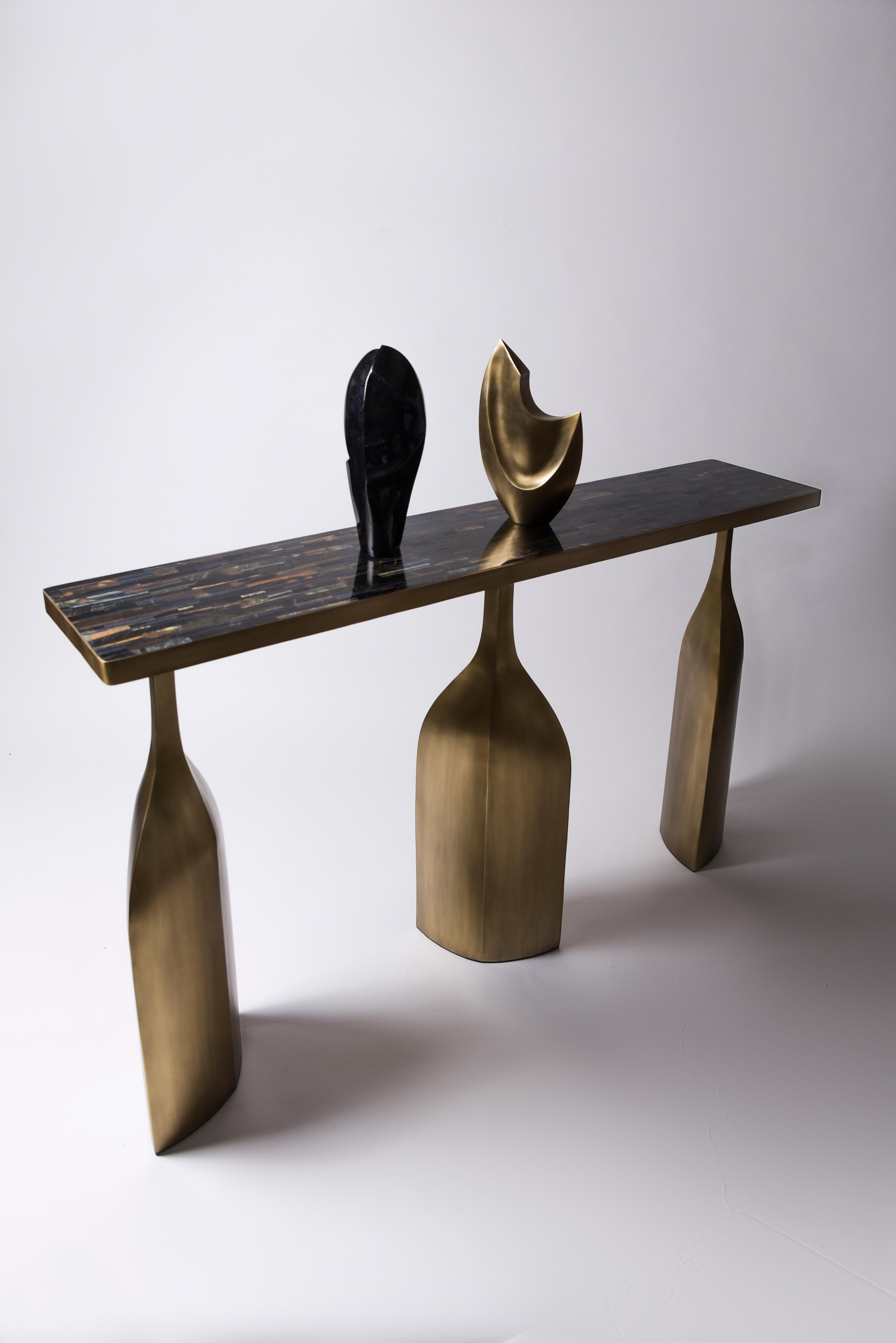 Trinity Console in Shagreen and Bronze-Patina Brass by Kifu Paris For Sale 6