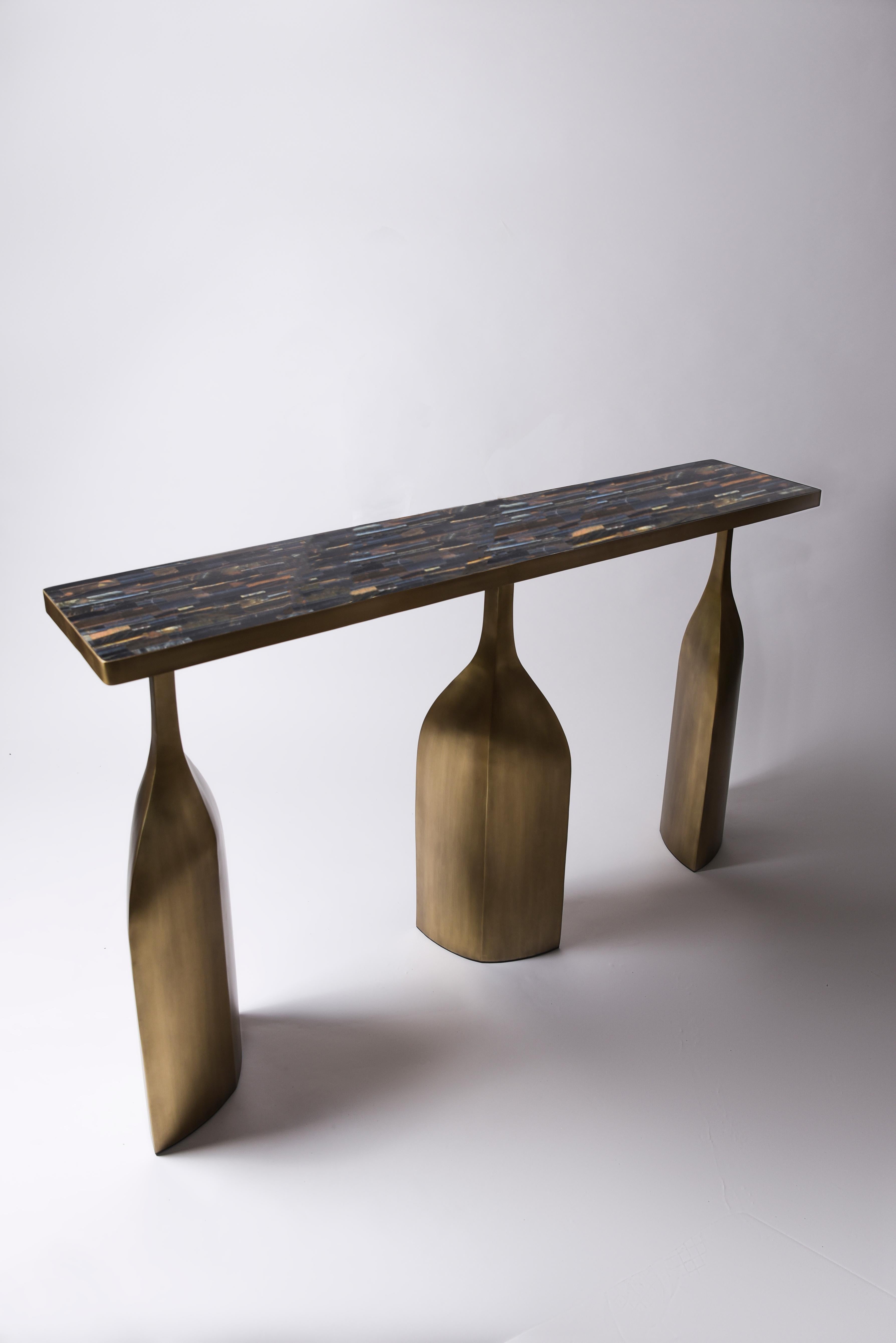 Trinity Console in Shagreen and Bronze-Patina Brass by Kifu Paris For Sale 2
