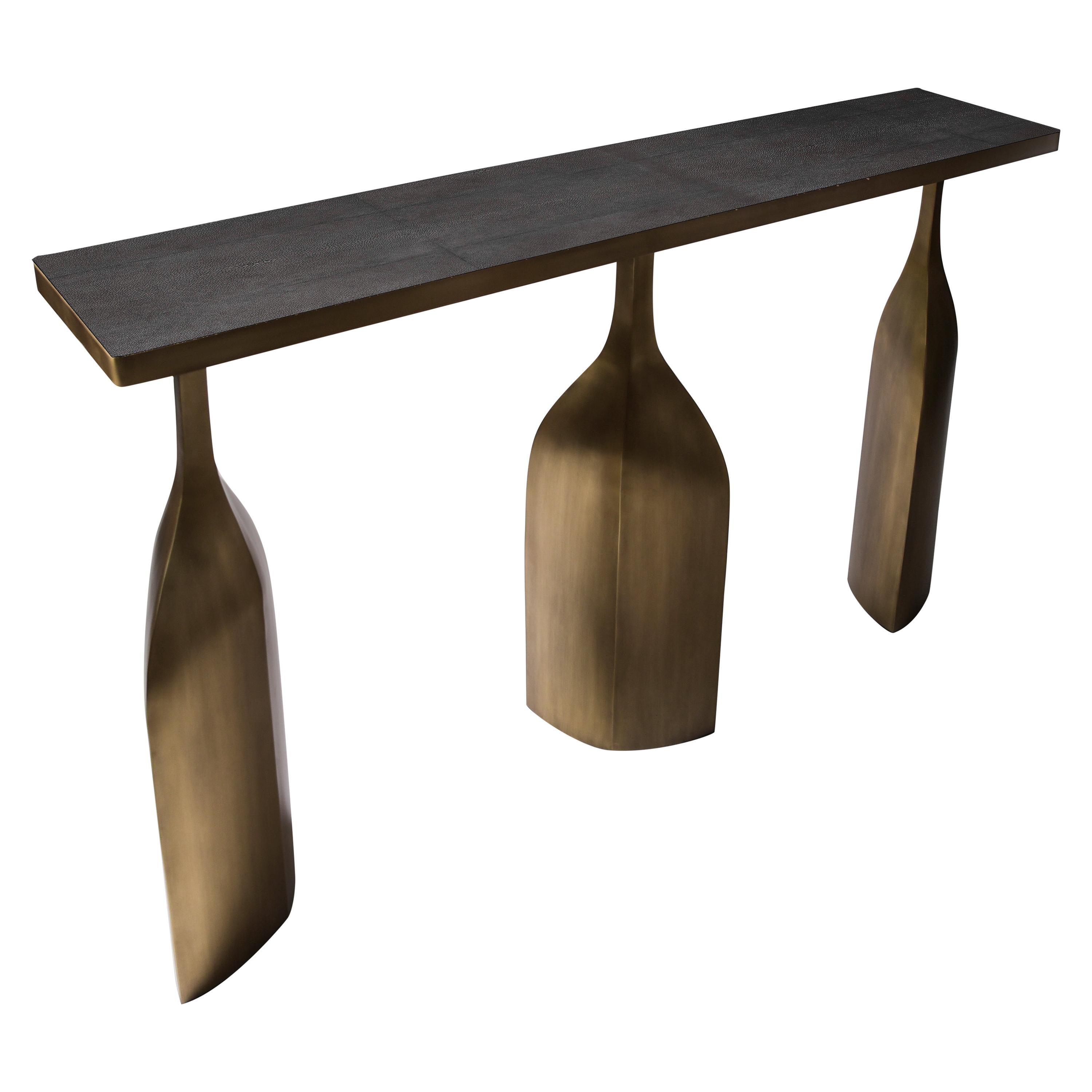 Trinity Console in Shagreen and Bronze-Patina Brass by Kifu Paris