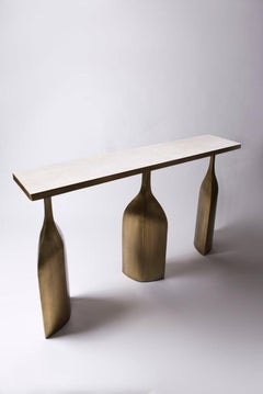 Trinity Console in Cream Shagreen and Bronze-Patina Brass by Kifu, Paris