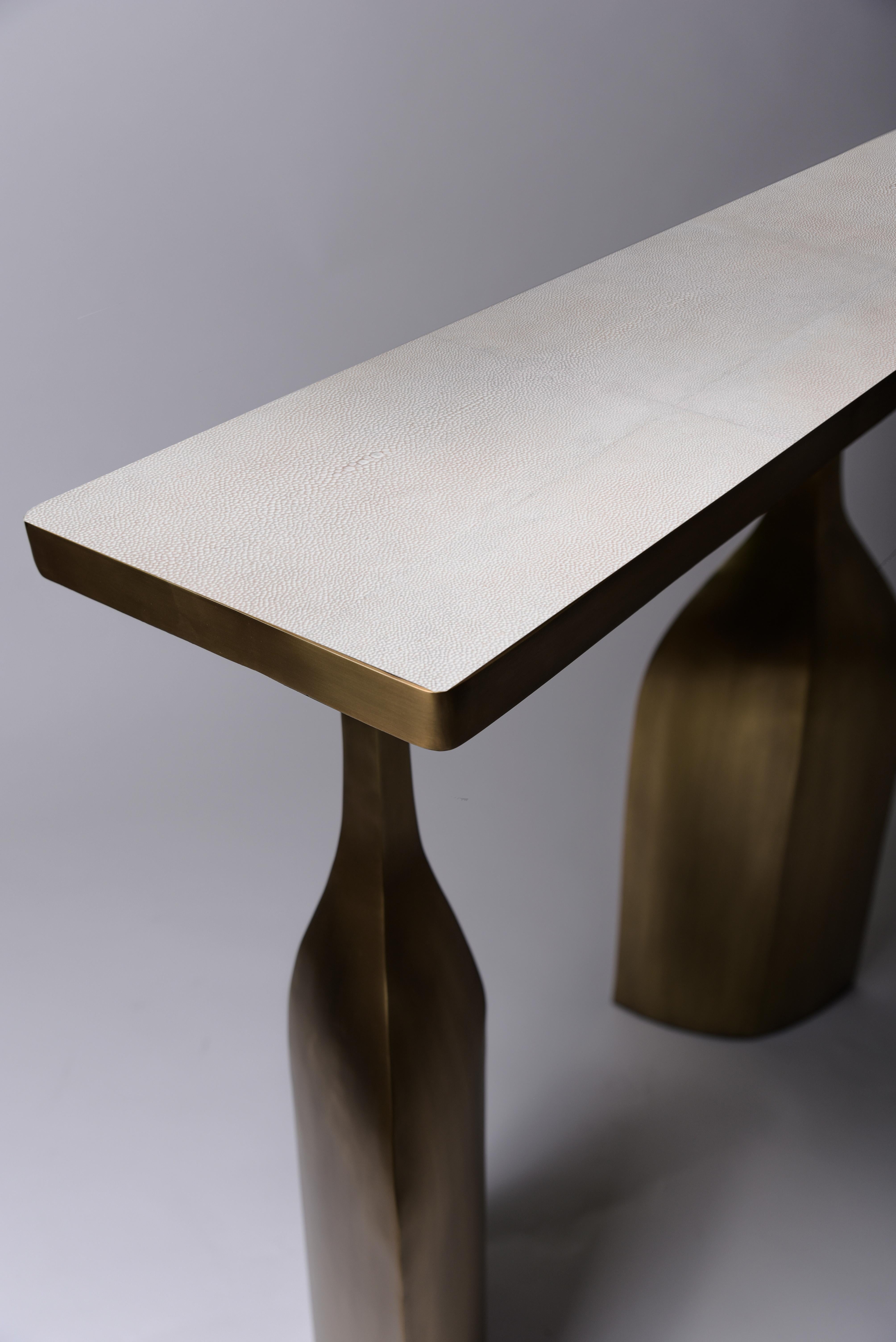 Philippine Trinity Console in Cream Shagreen and Bronze-Patina Brass by Kifu Paris For Sale