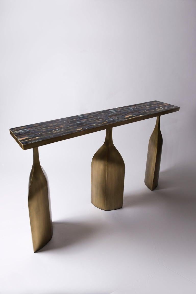 Trinity Console in Cream Shagreen and Bronze-Patina Brass by Kifu, Paris In New Condition For Sale In New York, NY