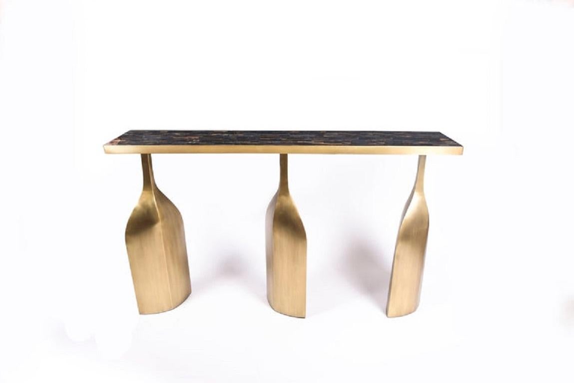 Trinity Console in Cream Shagreen and Bronze-Patina Brass by Kifu, Paris For Sale 1