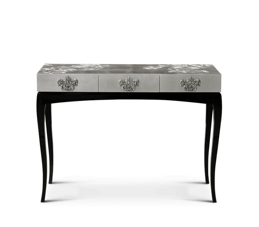 Trinity is a unique console that features remarkable detailing and style. Its beautiful lines make it appropriate in any modern home decor and in any room setting. This console table is versatile and can also be used as a valet or entrance piece. It