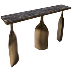 Trinity Console in Tiger Eye Blue and Bronze-Patina Brass by Kifu Paris