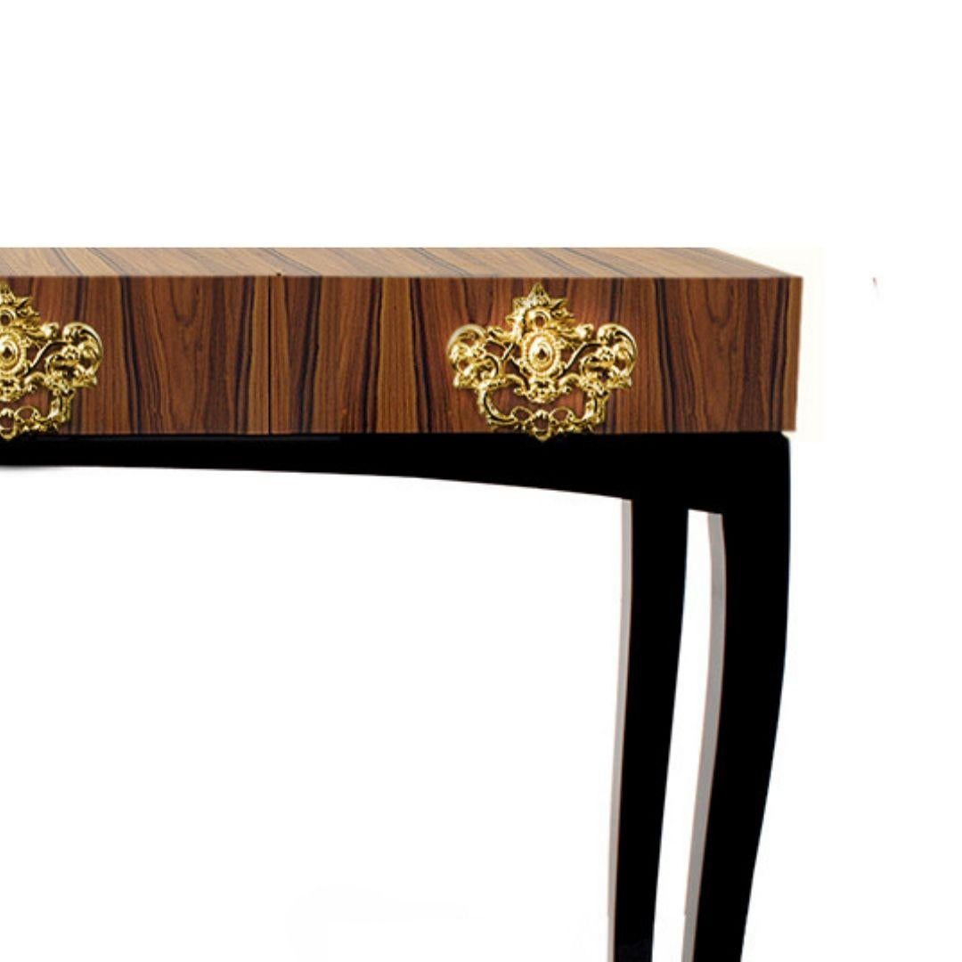 Trinity is a unique console that features remarkable detailing and style. Its beautiful lines make it appropriate in any modern home decor and in any room setting. This console table is versatile and can also be used as a valet or entrance piece. It