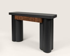 Trinity Console Table with Drawer in Black Linoleum and Walnut Burl Veneer, 2023