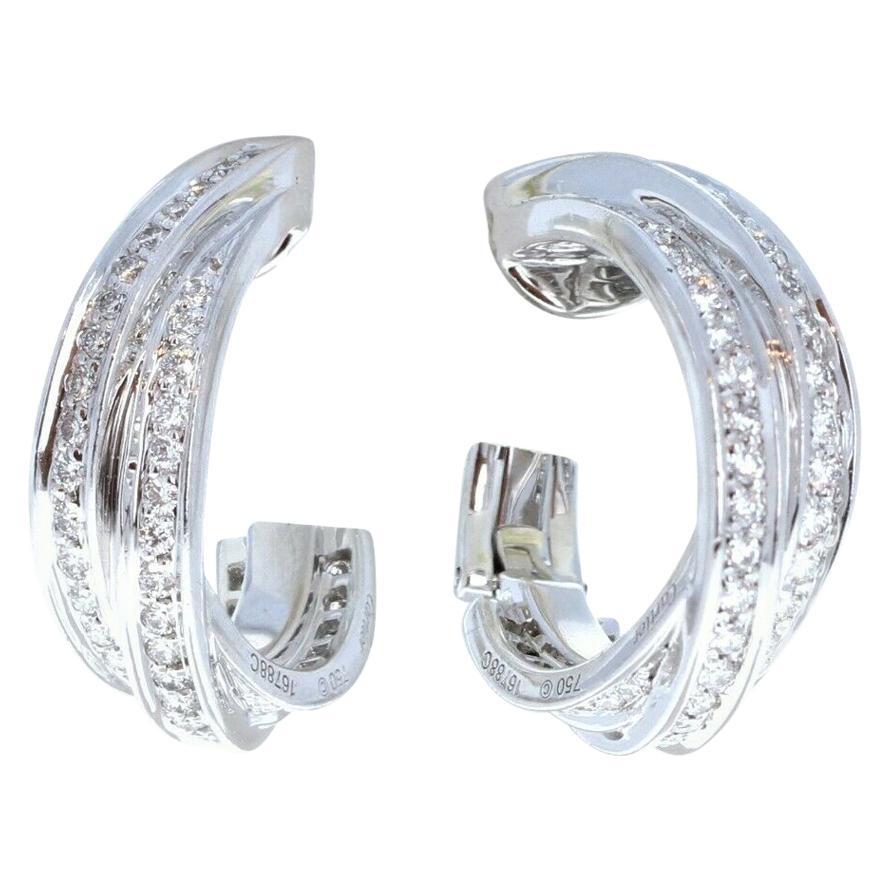 Trinity De Cartier 18k White Gold & Diamond Hoop Earrings 21.4g For Sale