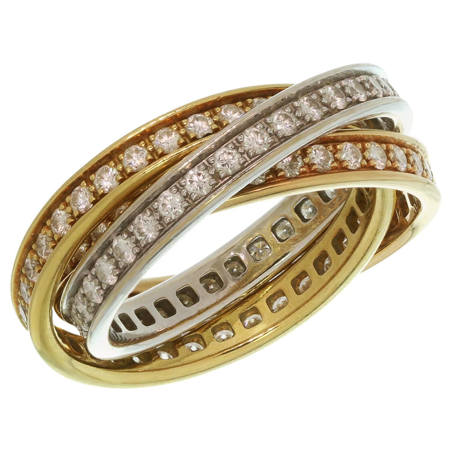 Trinity De Cartier Diamond Tri-Gold Band Ring