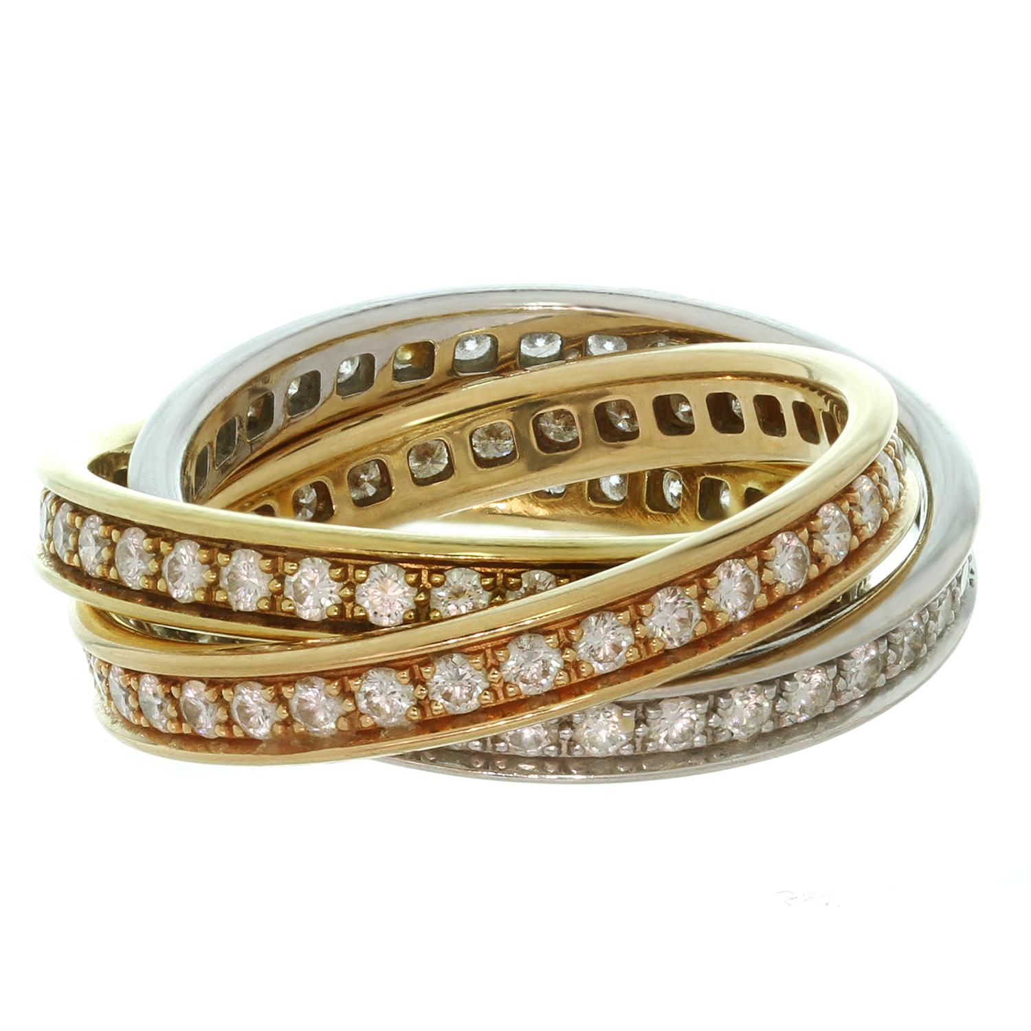Trinity De Cartier Diamond Tri-Gold Band Ring In Excellent Condition In New York, NY