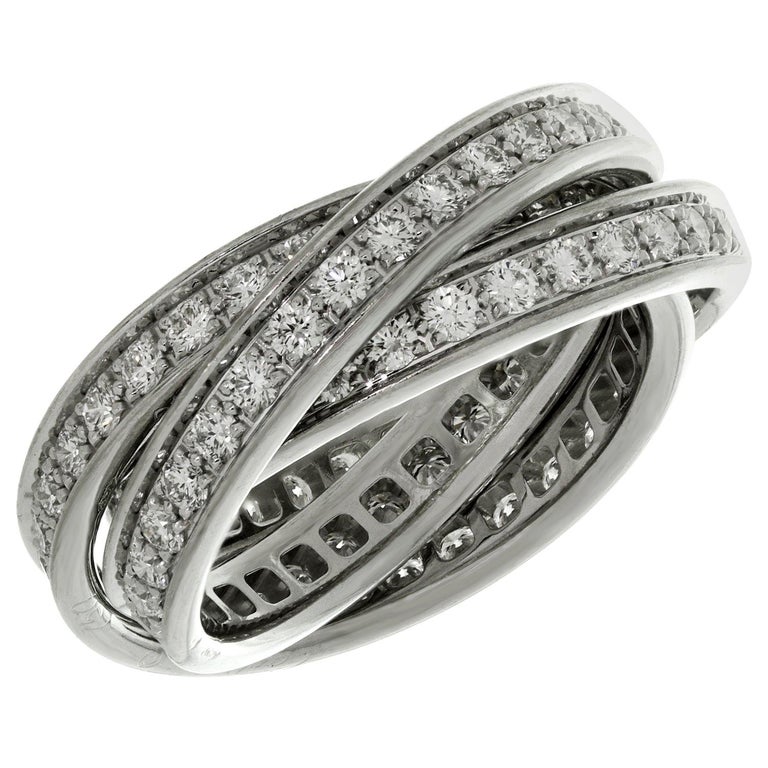 Trinity de Cartier Diamond White Gold Band Ring Certificate at 1stDibs
