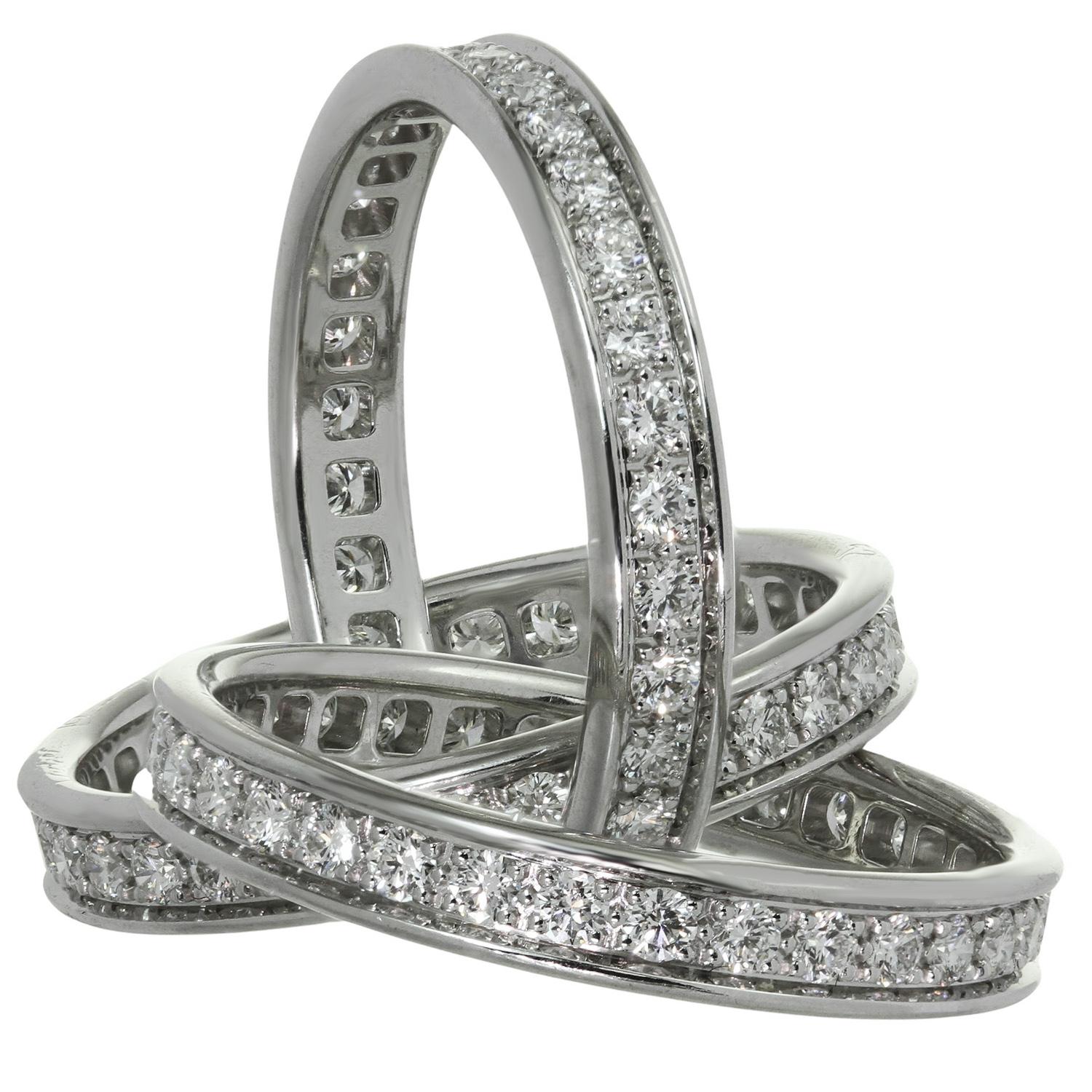 Brilliant Cut Trinity de CARTIER Diamond White Gold Band Ring Sz. 52- 6 For Sale