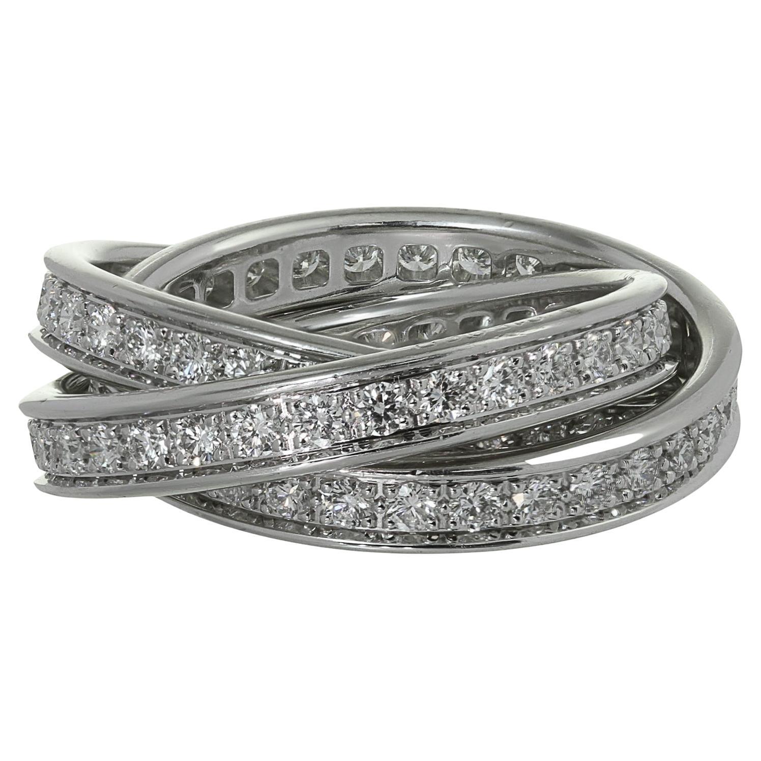 Trinity de CARTIER Diamond White Gold Band Ring Sz. 52- 6 For Sale