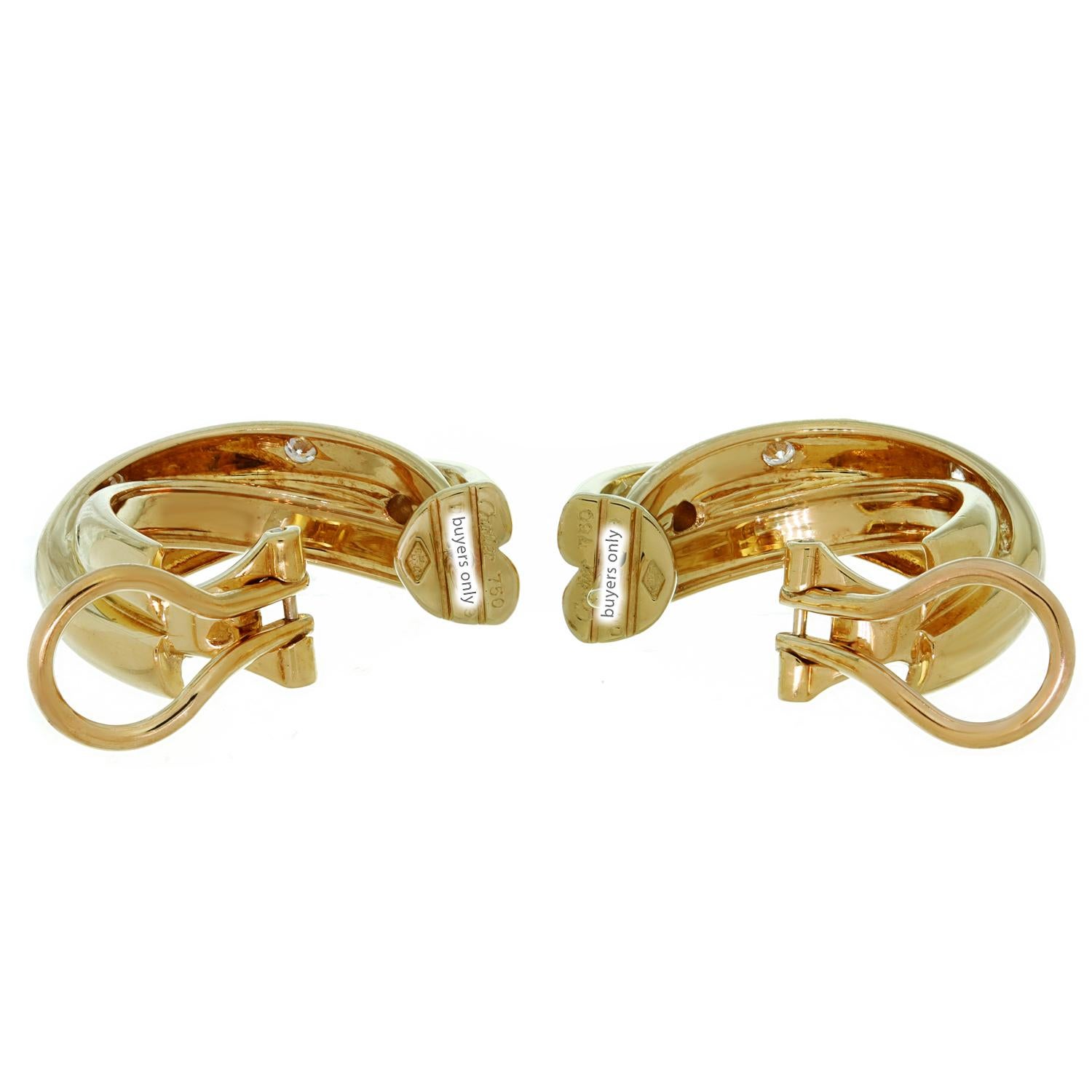 Brilliant Cut Trinity de Cartier Diamond Yellow Gold Hoop Earrings