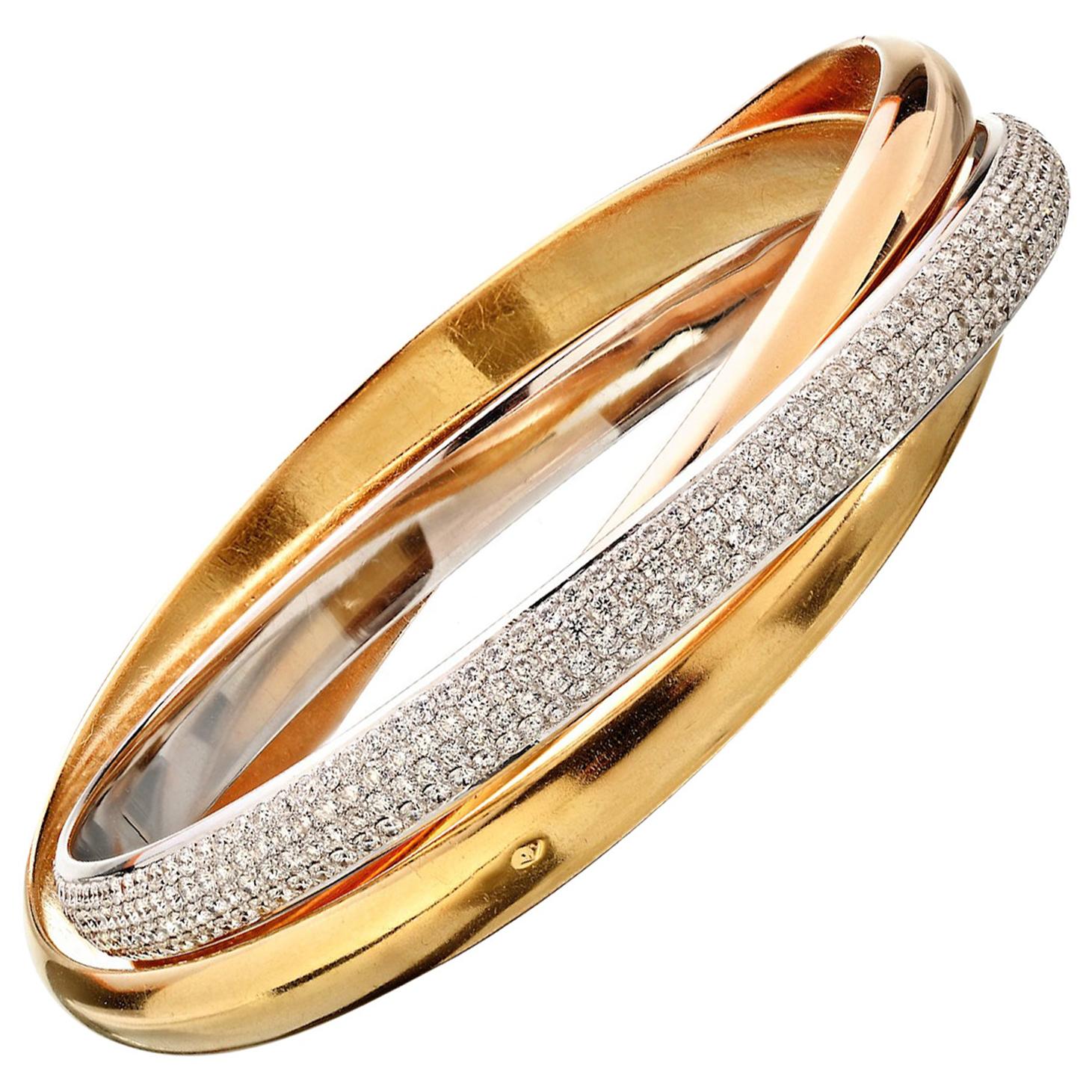 Trinity de Cartier "One" 18K Tri-Color Gold Vintage Diamond Bangle