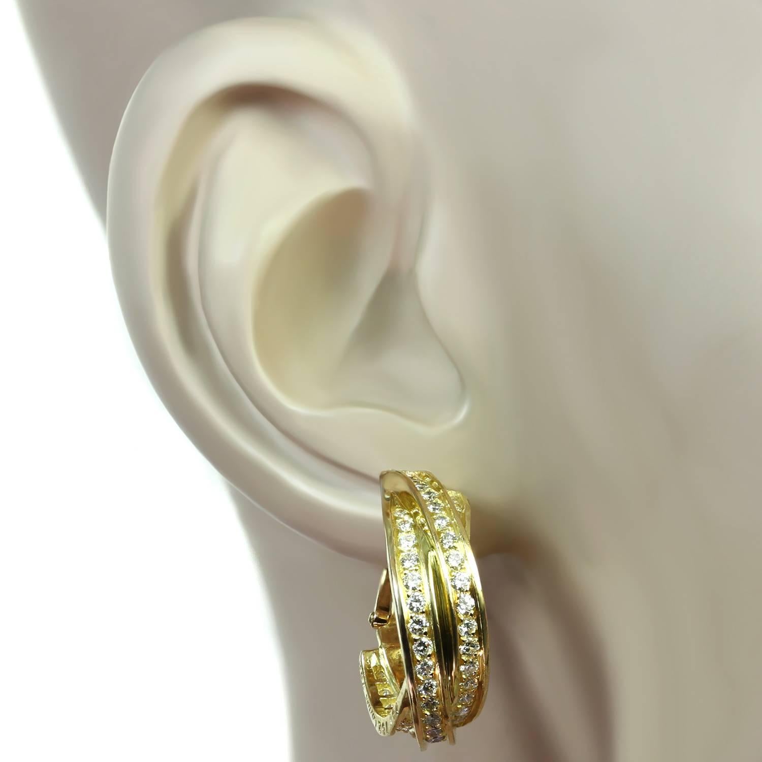 Trinity De Cartier Yellow Gold Diamond Earrings In Excellent Condition In New York, NY