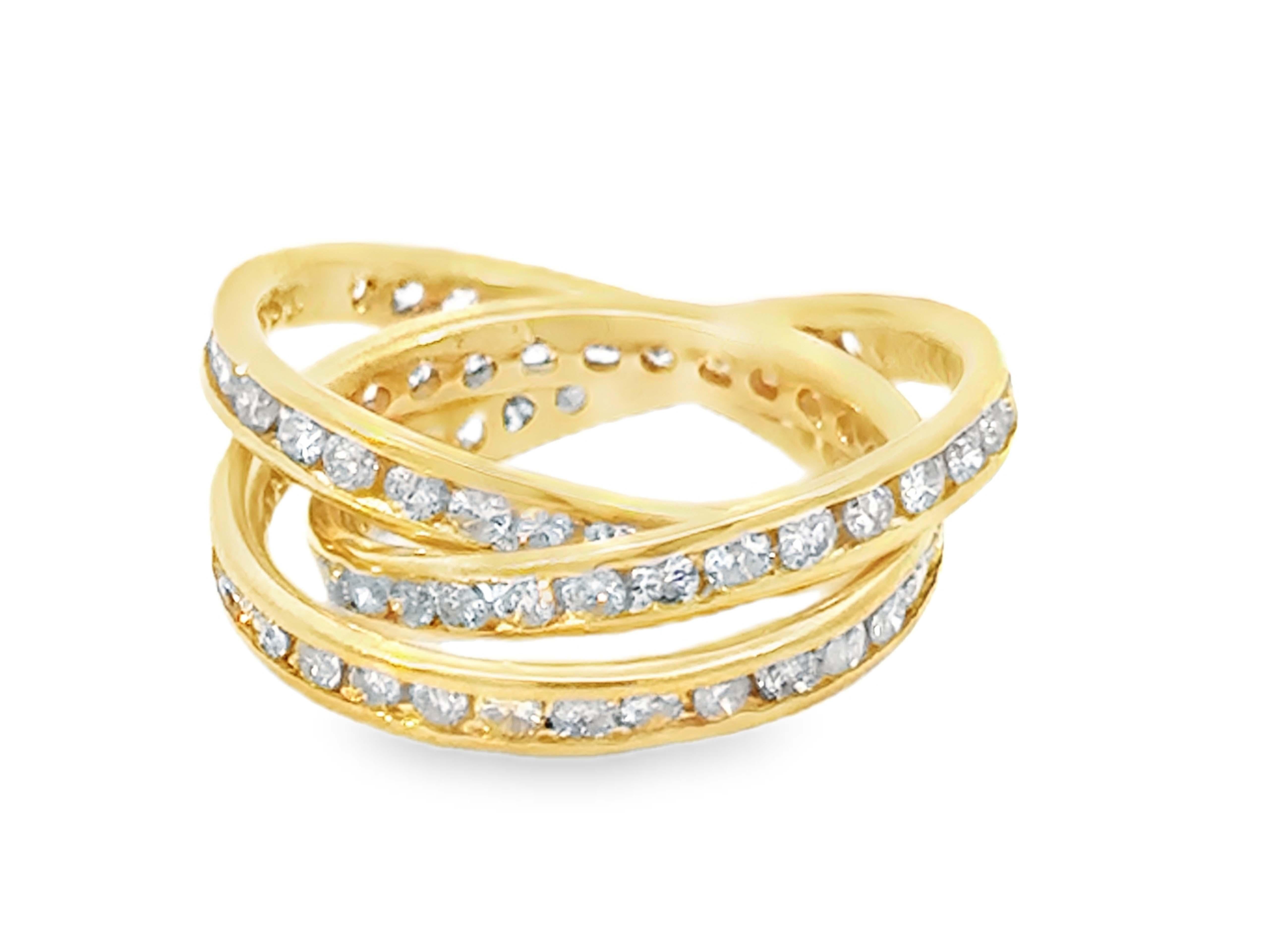 Trinity Diamond Band Ring 18K Gelbgold 2,06 Karat (Brillantschliff) im Angebot