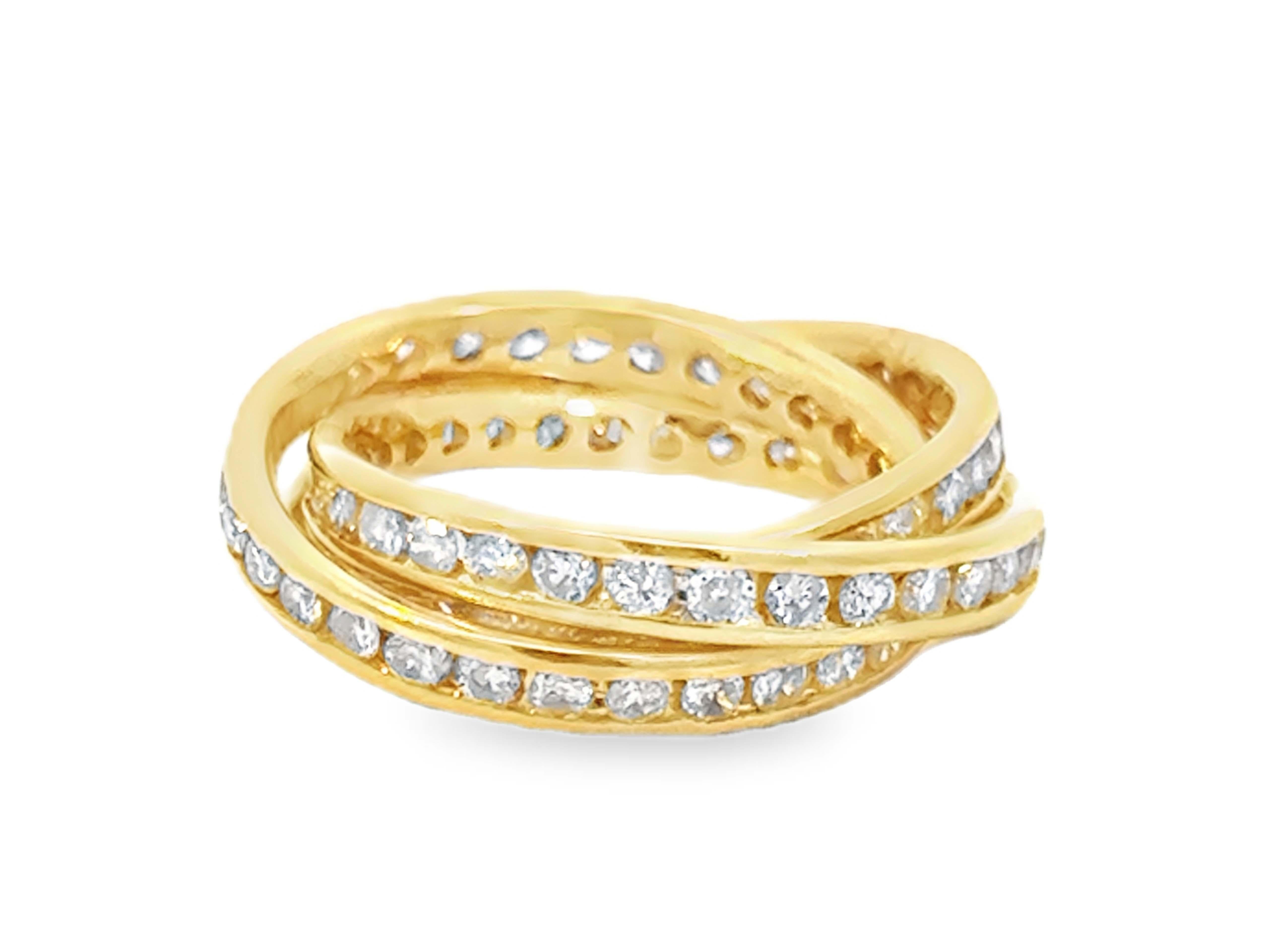 Trinity Diamond Band Ring 18K Gelbgold 2,06 Karat im Angebot 1
