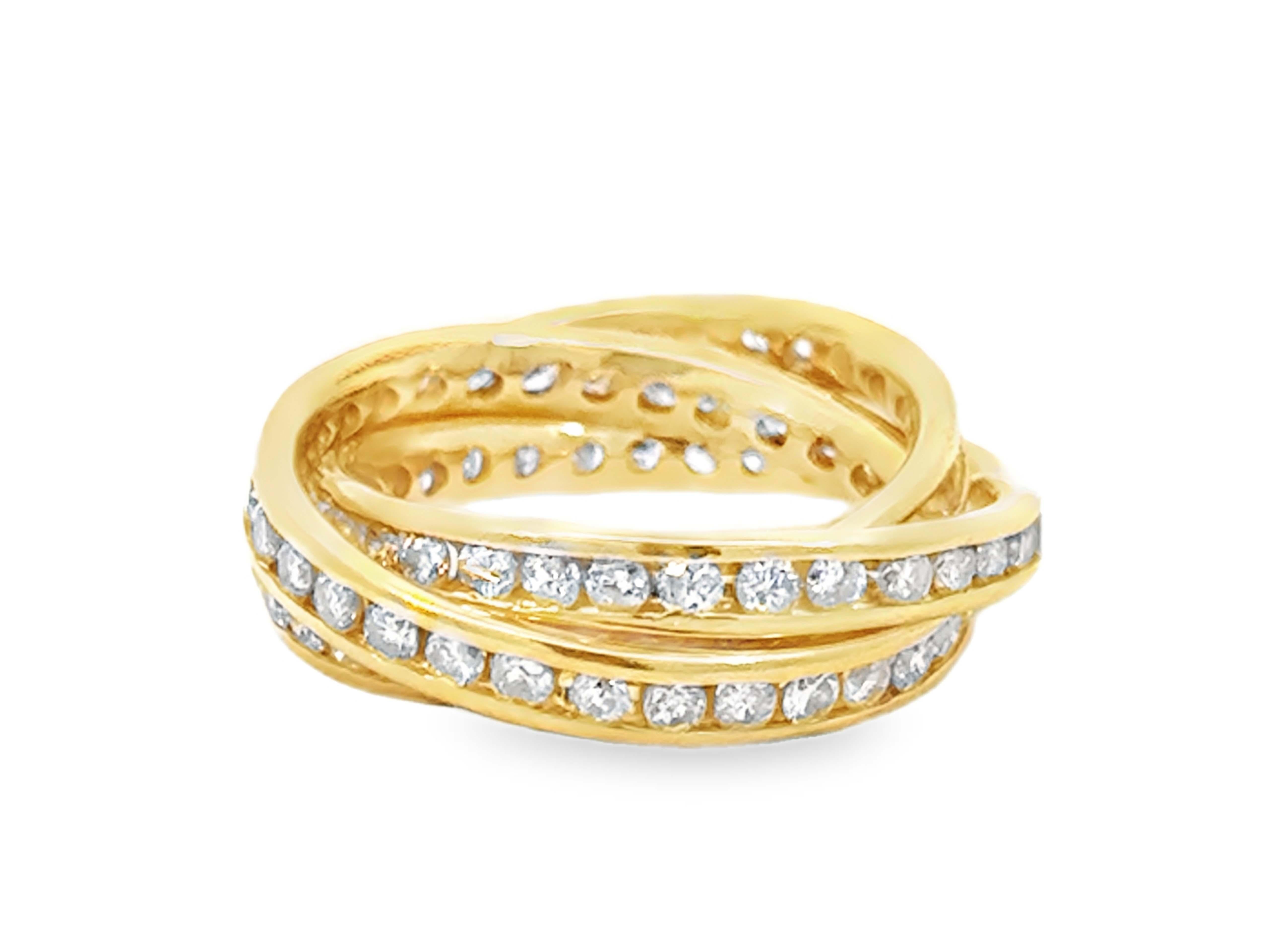 Trinity Diamond Band Ring 18K Gelbgold 2,06 Karat im Angebot 2