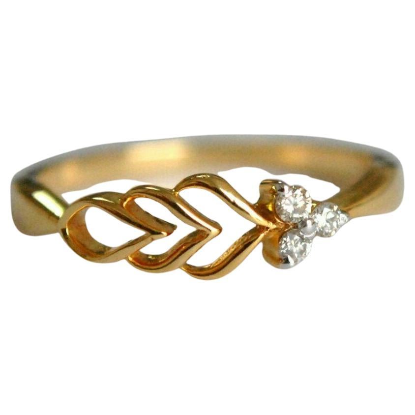 Trinity Diamond Cluster Filigree Band Ring 14k Gold Asymmetric Leaf Bud Ring.