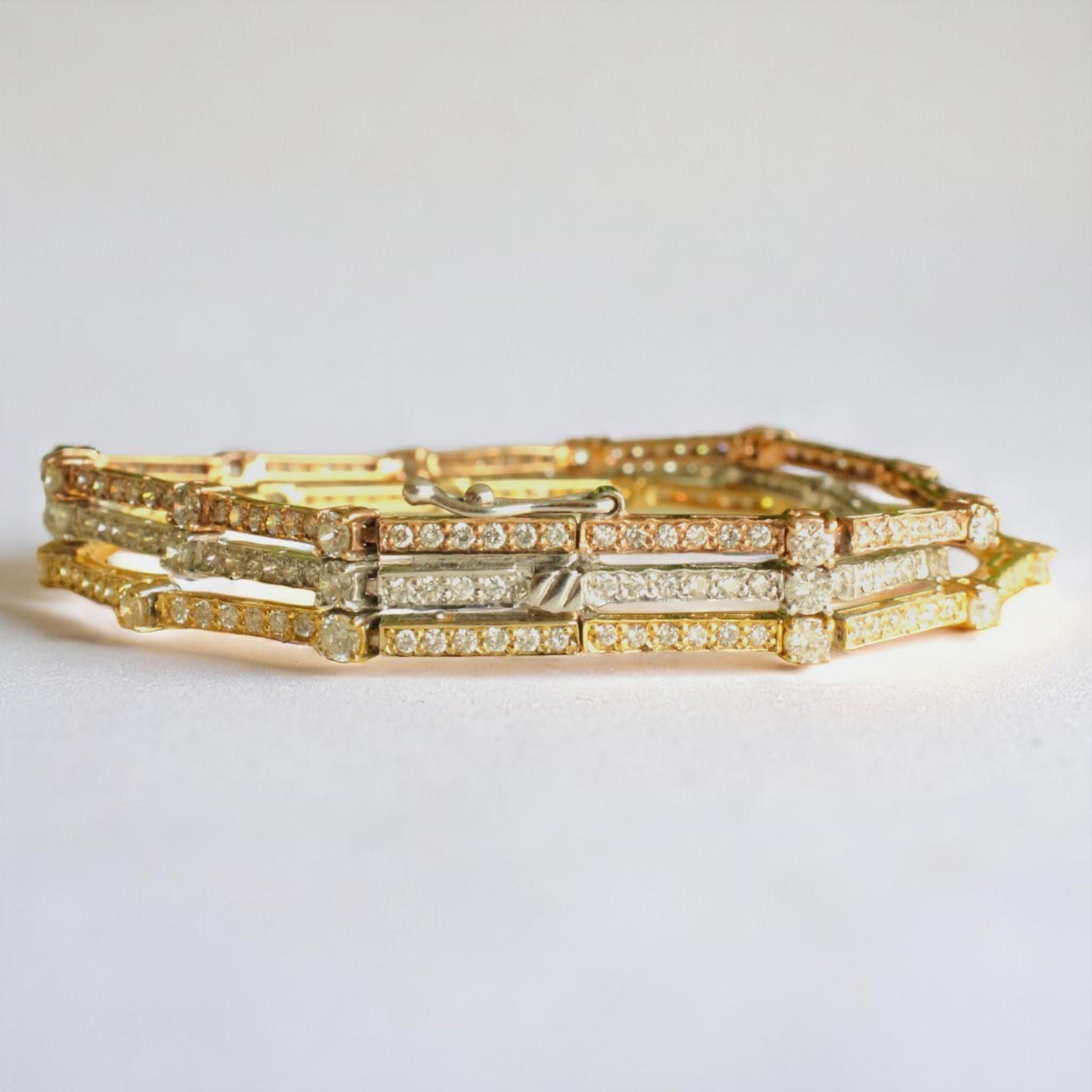Trinity Diamant-Tennisarmband aus massivem 14K Gold (zertifiziert) (Art déco) im Angebot