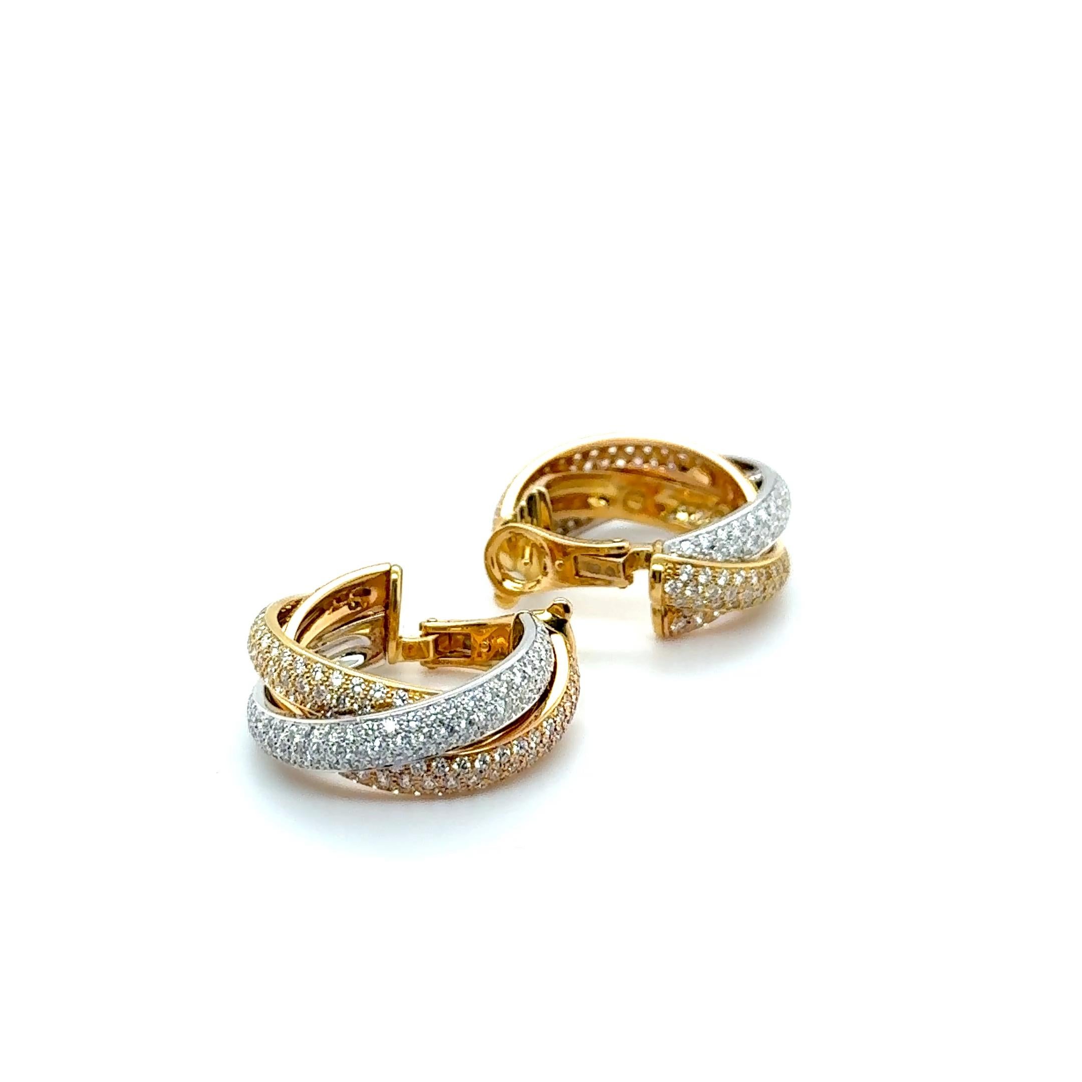 Modern Trinity Earrings with Diamonds in White, Yellow & Rose Gold by Cartier For Sale