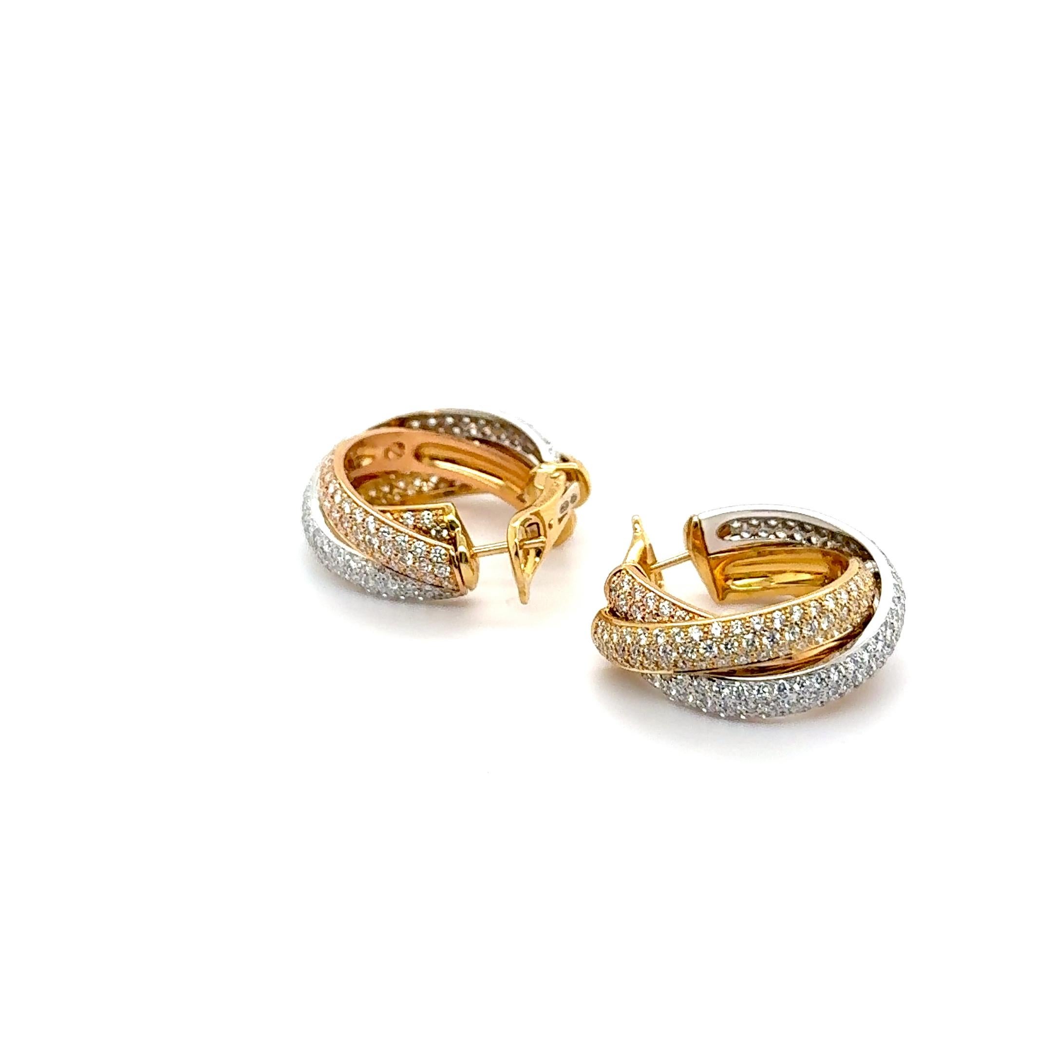Trinity Earrings with Diamonds in White, Yellow & Rose Gold by Cartier In Excellent Condition For Sale In Lucerne, CH