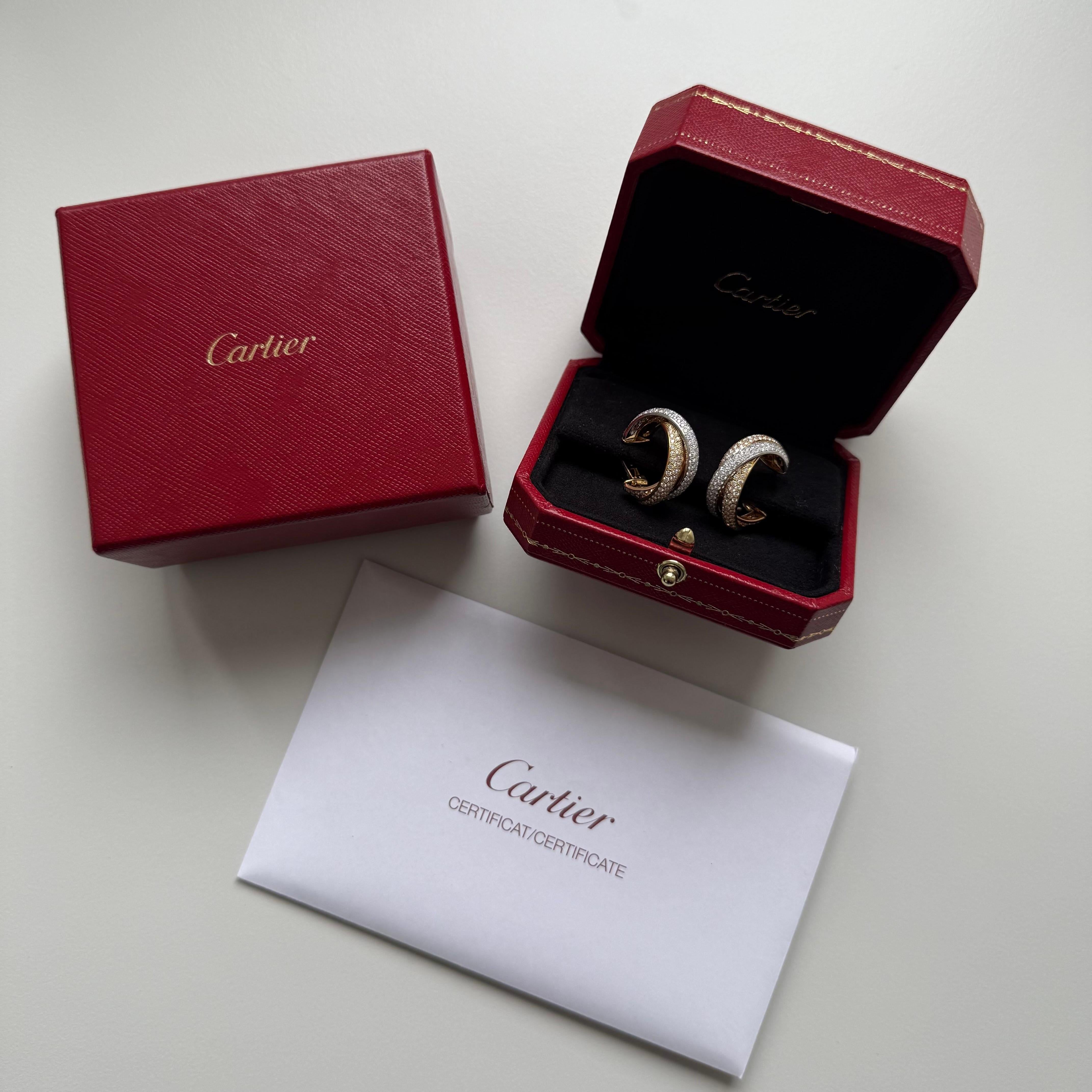 Trinity Earrings with Diamonds in White, Yellow & Rose Gold by Cartier For Sale 1