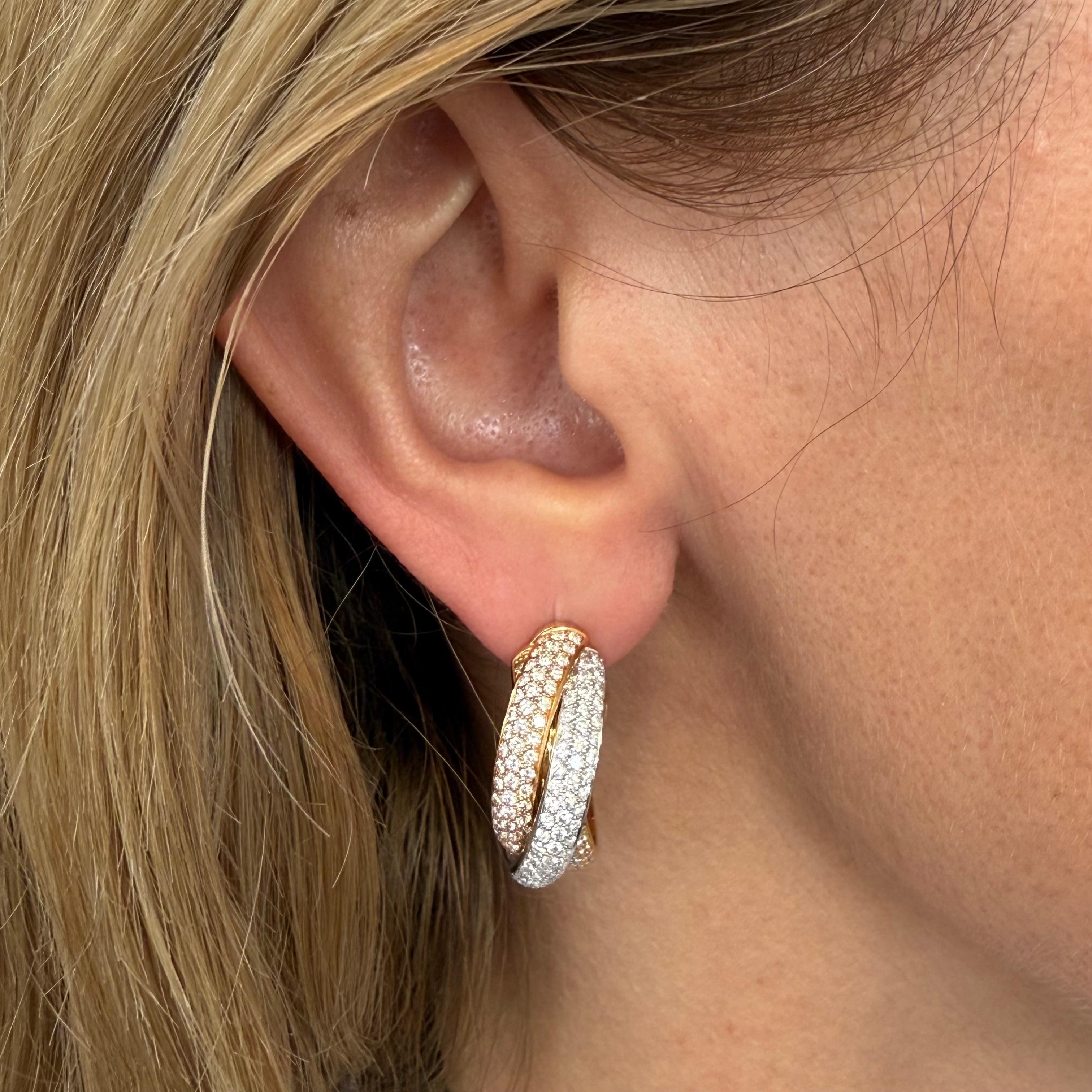 Trinity Earrings with Diamonds in White, Yellow & Rose Gold by Cartier For Sale 2