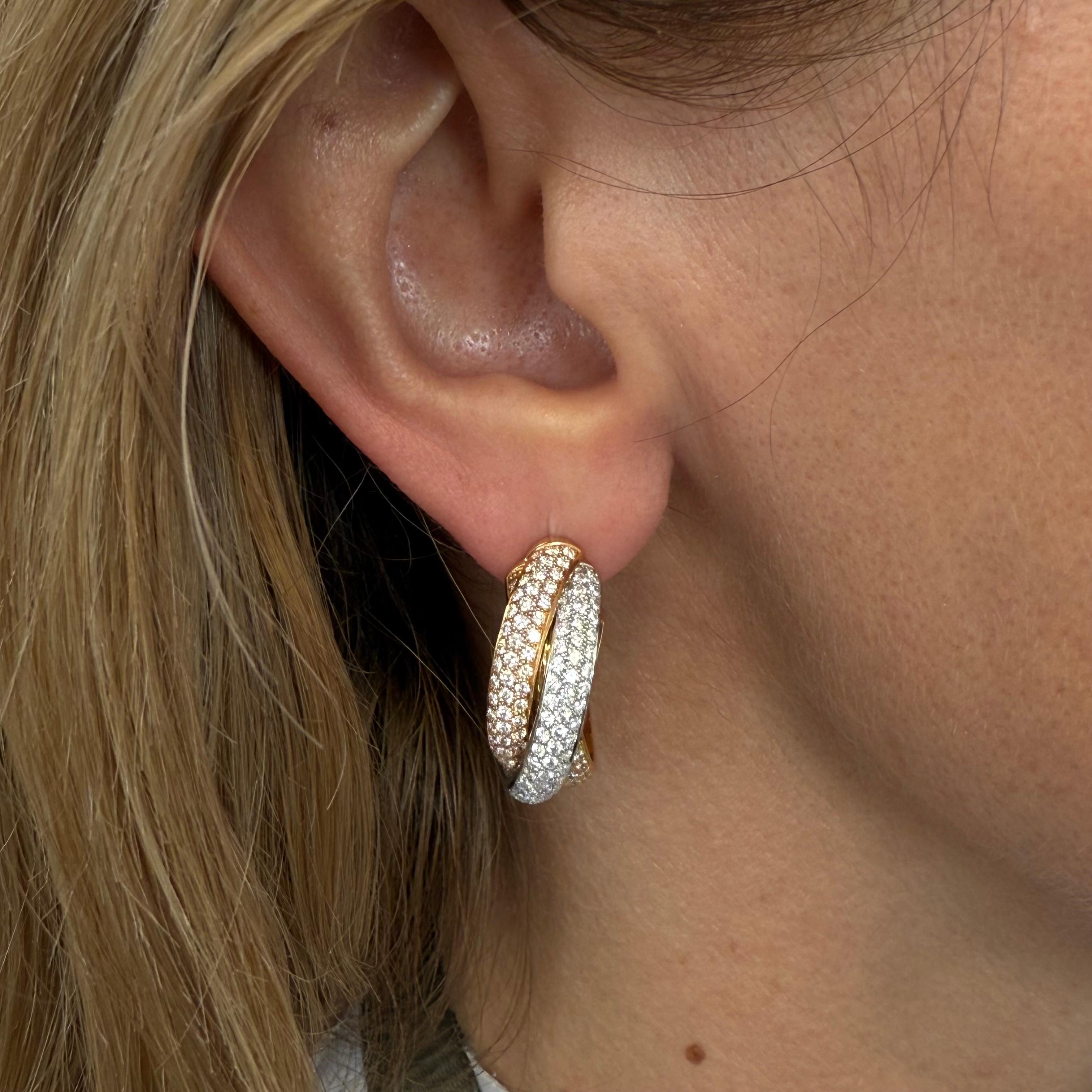 Trinity Earrings with Diamonds in White, Yellow & Rose Gold by Cartier For Sale 3