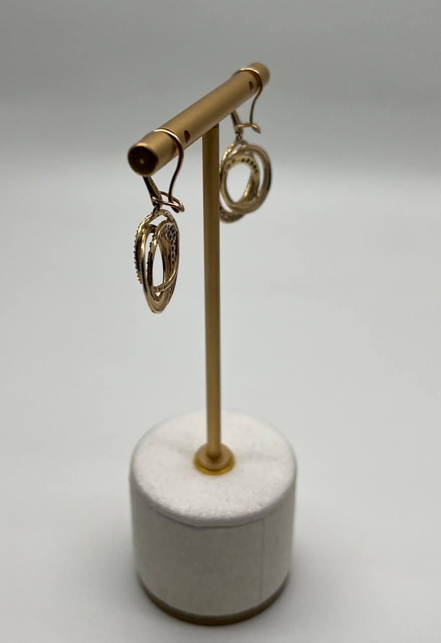 Boucles d'oreilles Trinity Gold Interlocking Circles Cognac Brown Diamonds 14K Gold Dangle Ears en vente 8
