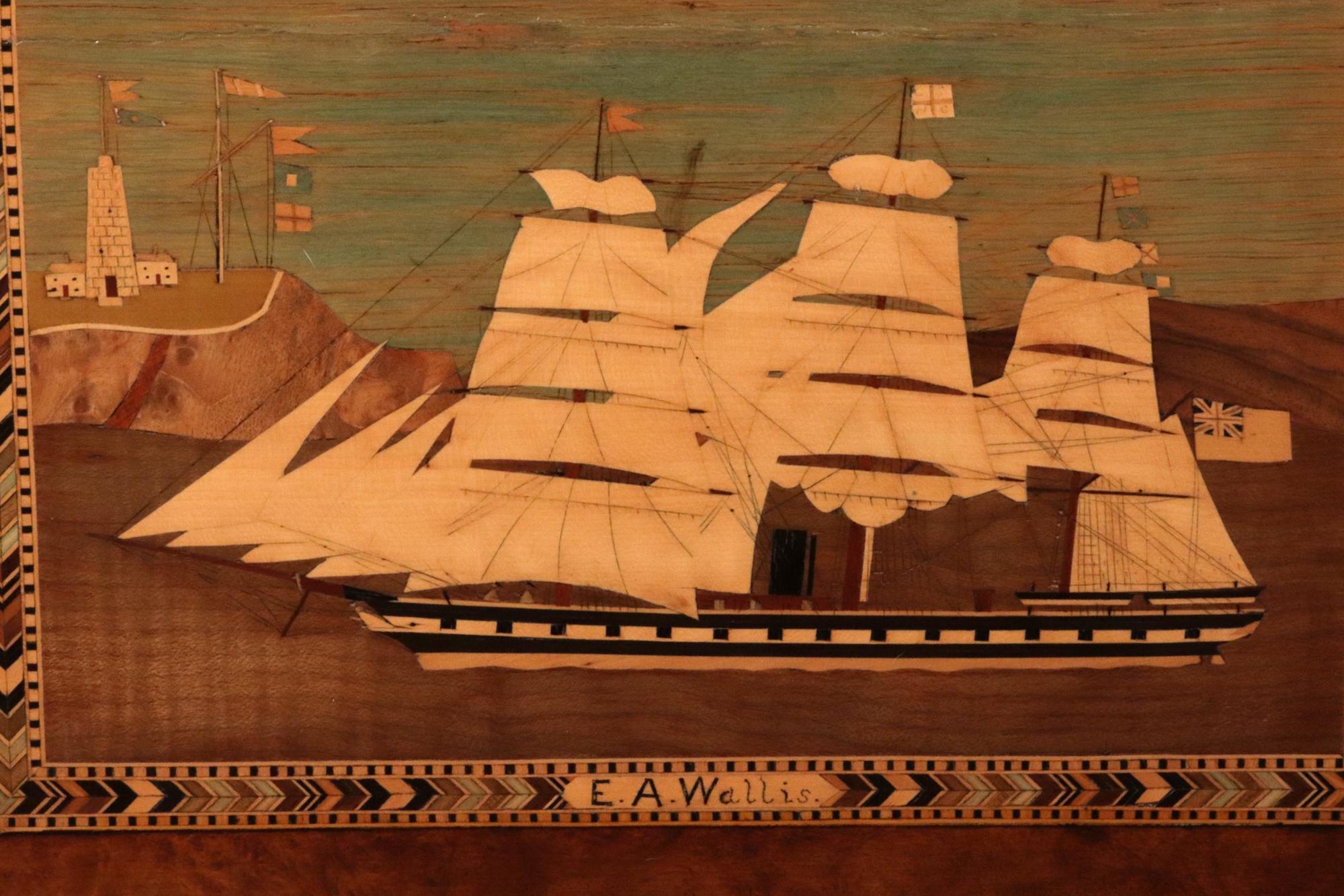 Costurero o Caja de Trabajo con incrustaciones de madera de Burlwood decorada con motivos navales de Trinity House 13