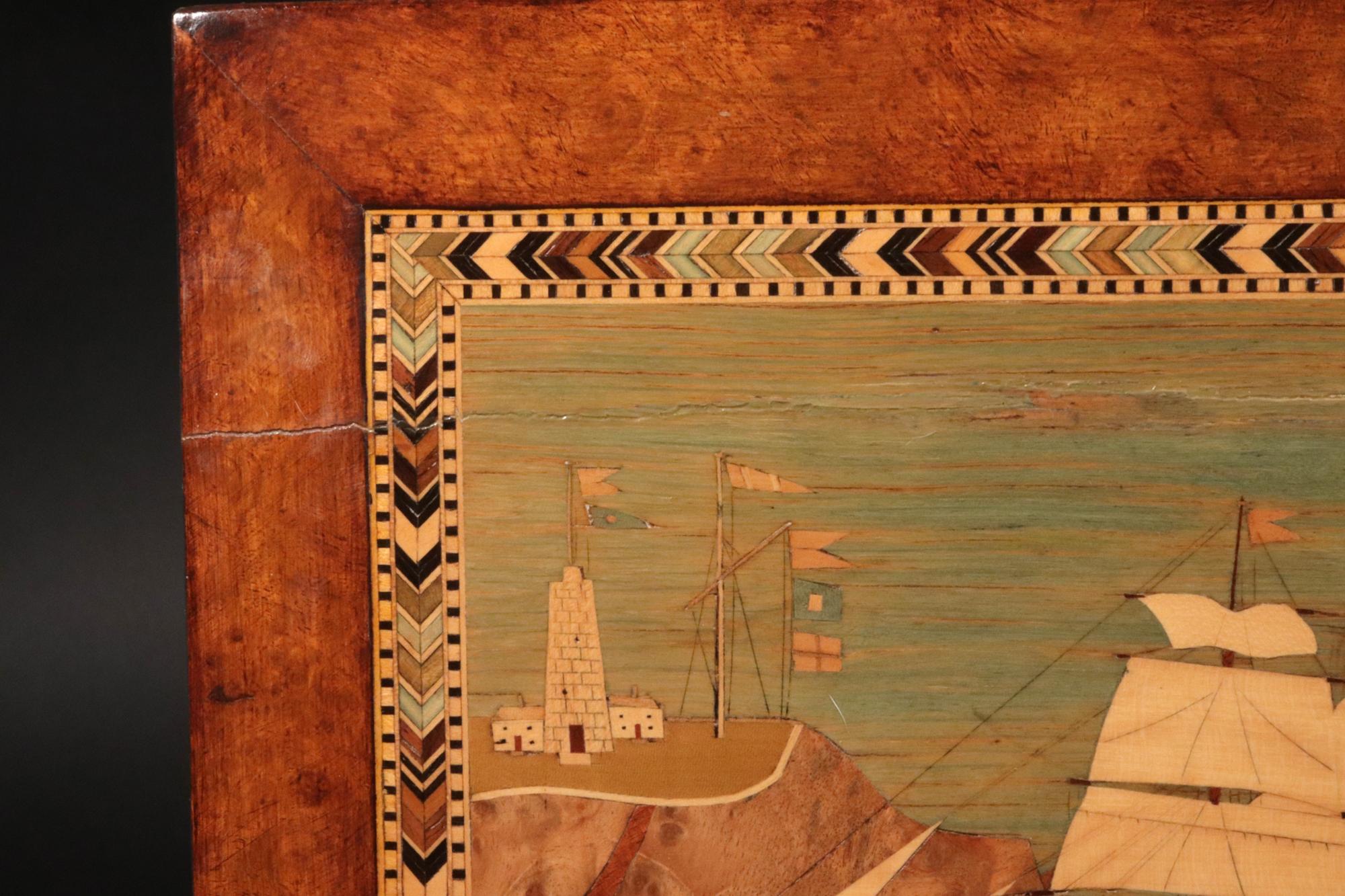 Costurero o Caja de Trabajo con incrustaciones de madera de Burlwood decorada con motivos navales de Trinity House 14