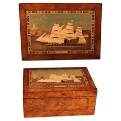 Costurero o Caja de Trabajo con incrustaciones de madera de Burlwood decorada con motivos navales de Trinity House
