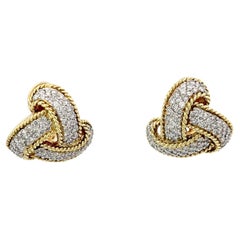 Vintage Trinity Knot Diamond 4ctw Earrings 18K Yellow Gold