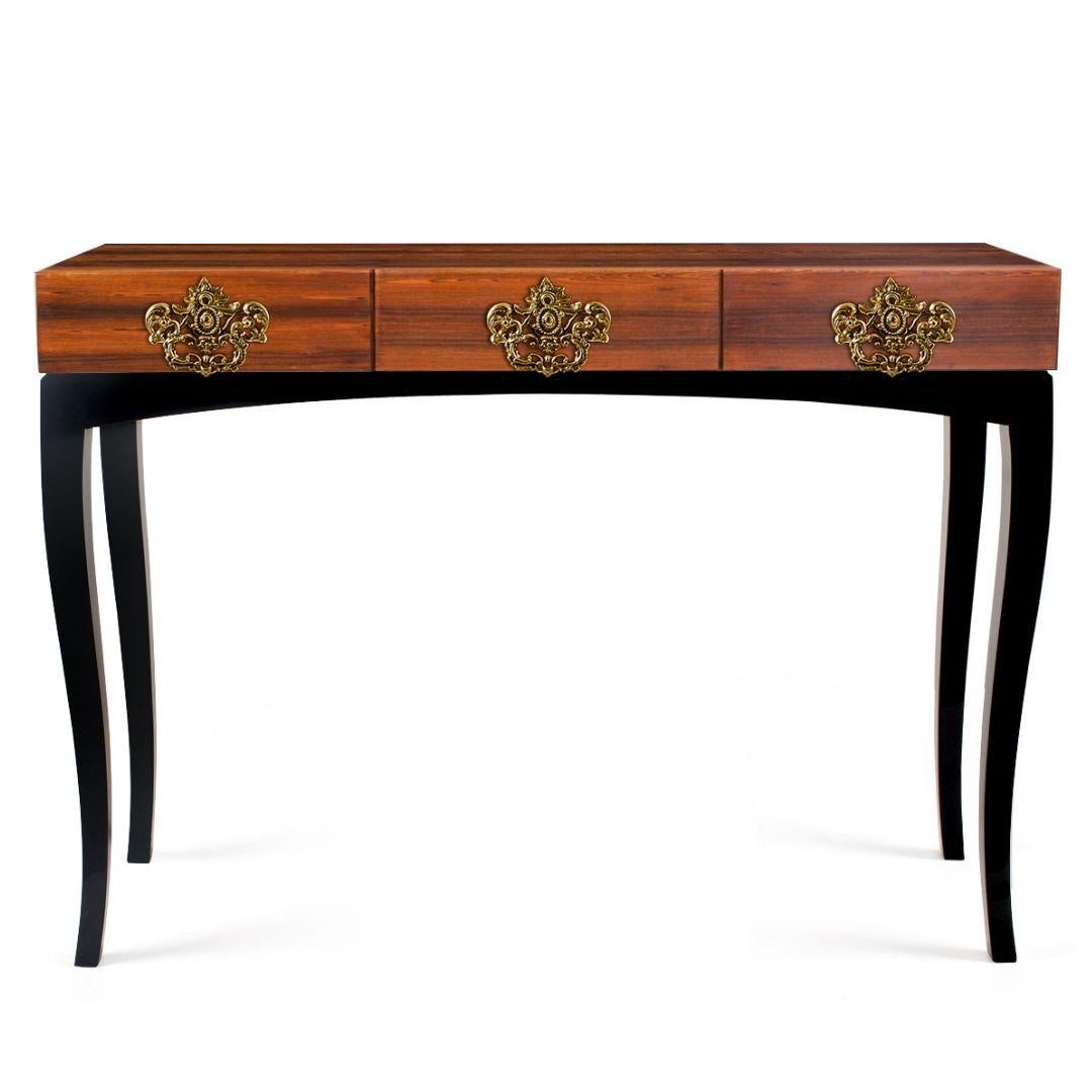 Portuguese Trinity Nightstand in Mahogany Wood and Silver or Copper Leaf For Sale