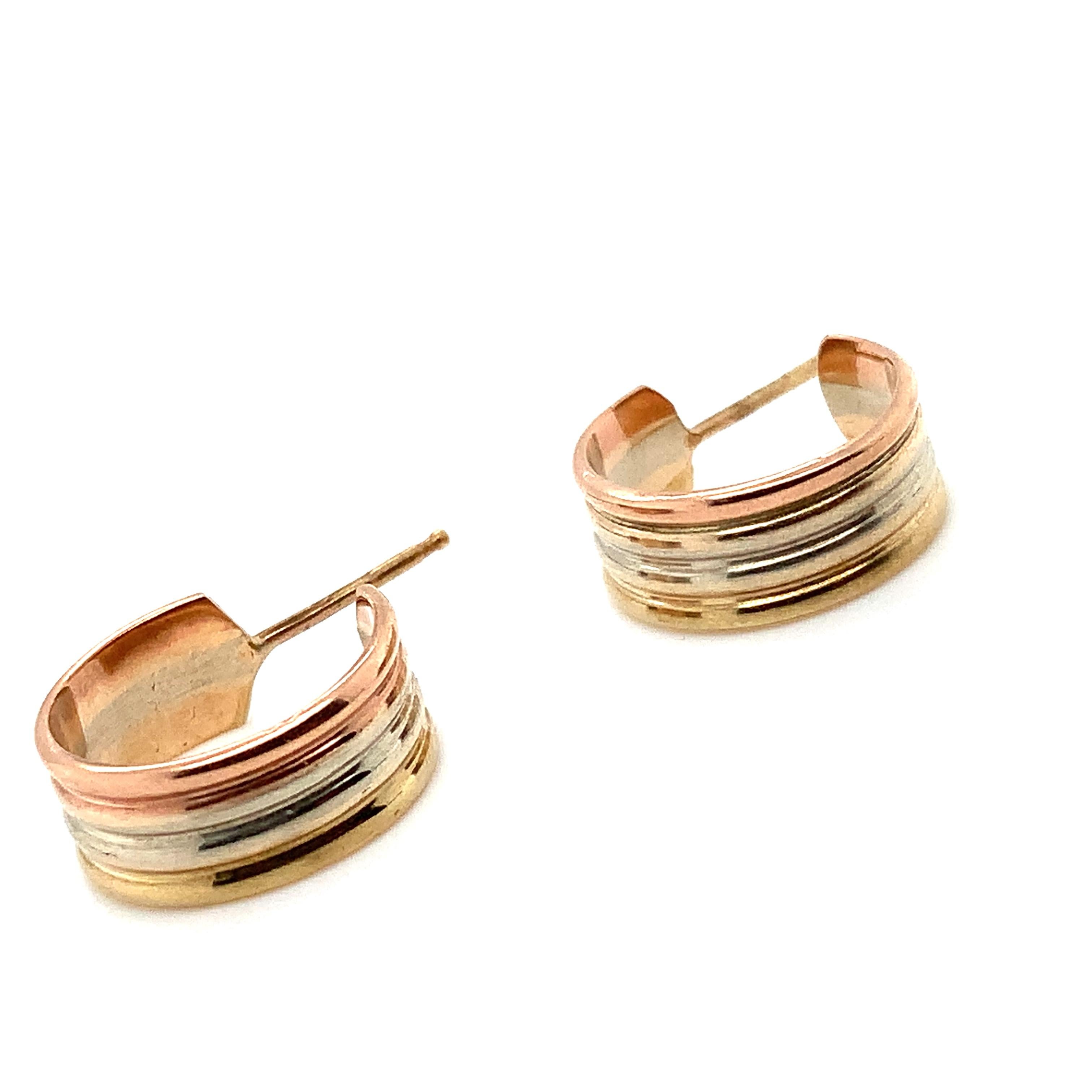 Boucles d'oreilles Trinity ouvertes en or jaune, rose et blanc en vente 5