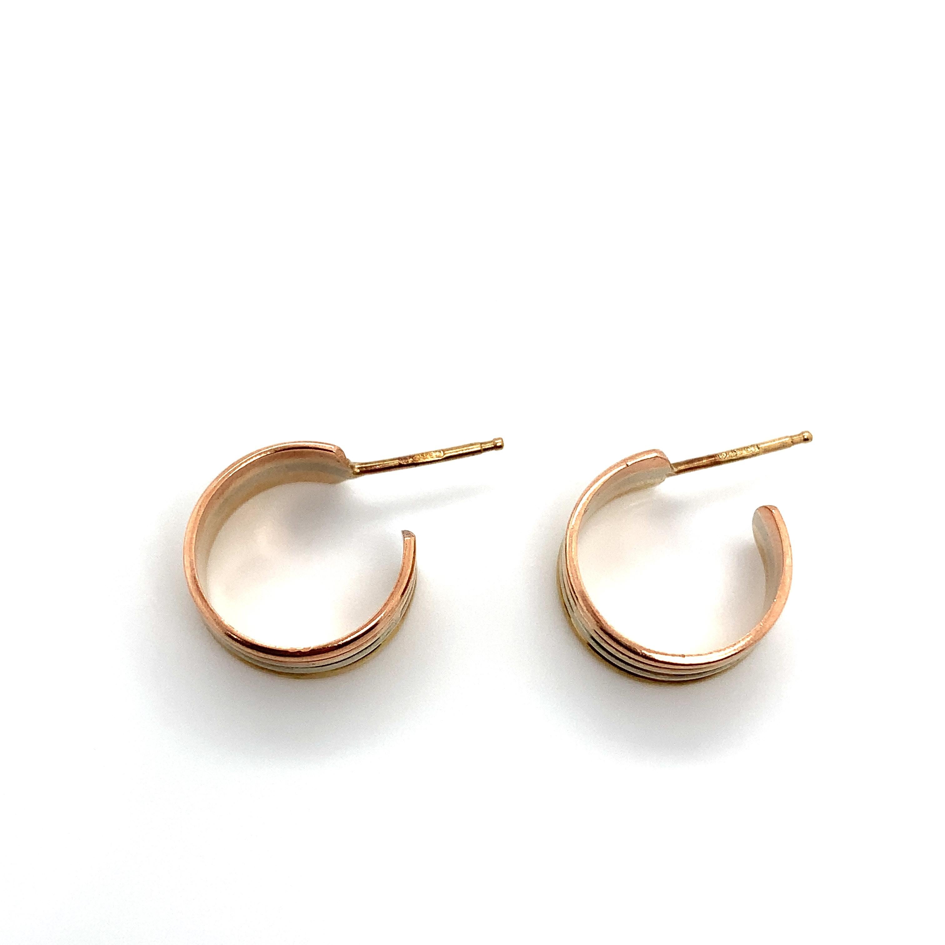 Boucles d'oreilles Trinity ouvertes en or jaune, rose et blanc en vente 6
