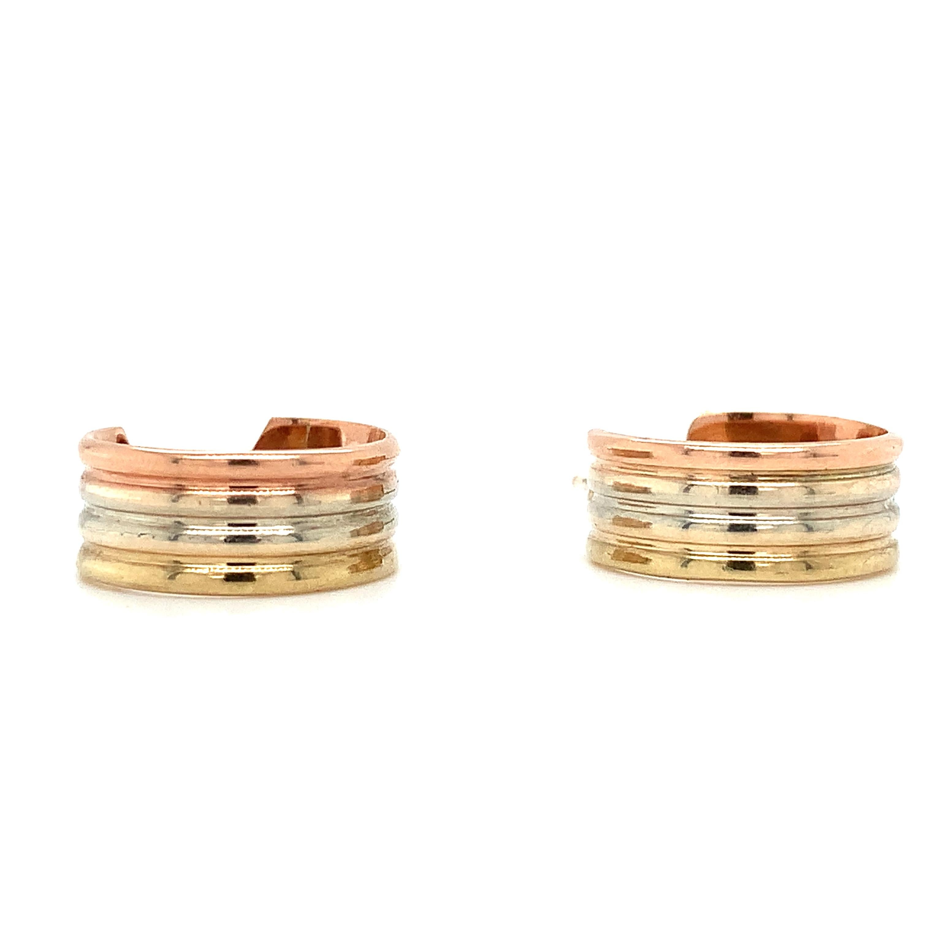 Art déco Boucles d'oreilles Trinity ouvertes en or jaune, rose et blanc en vente